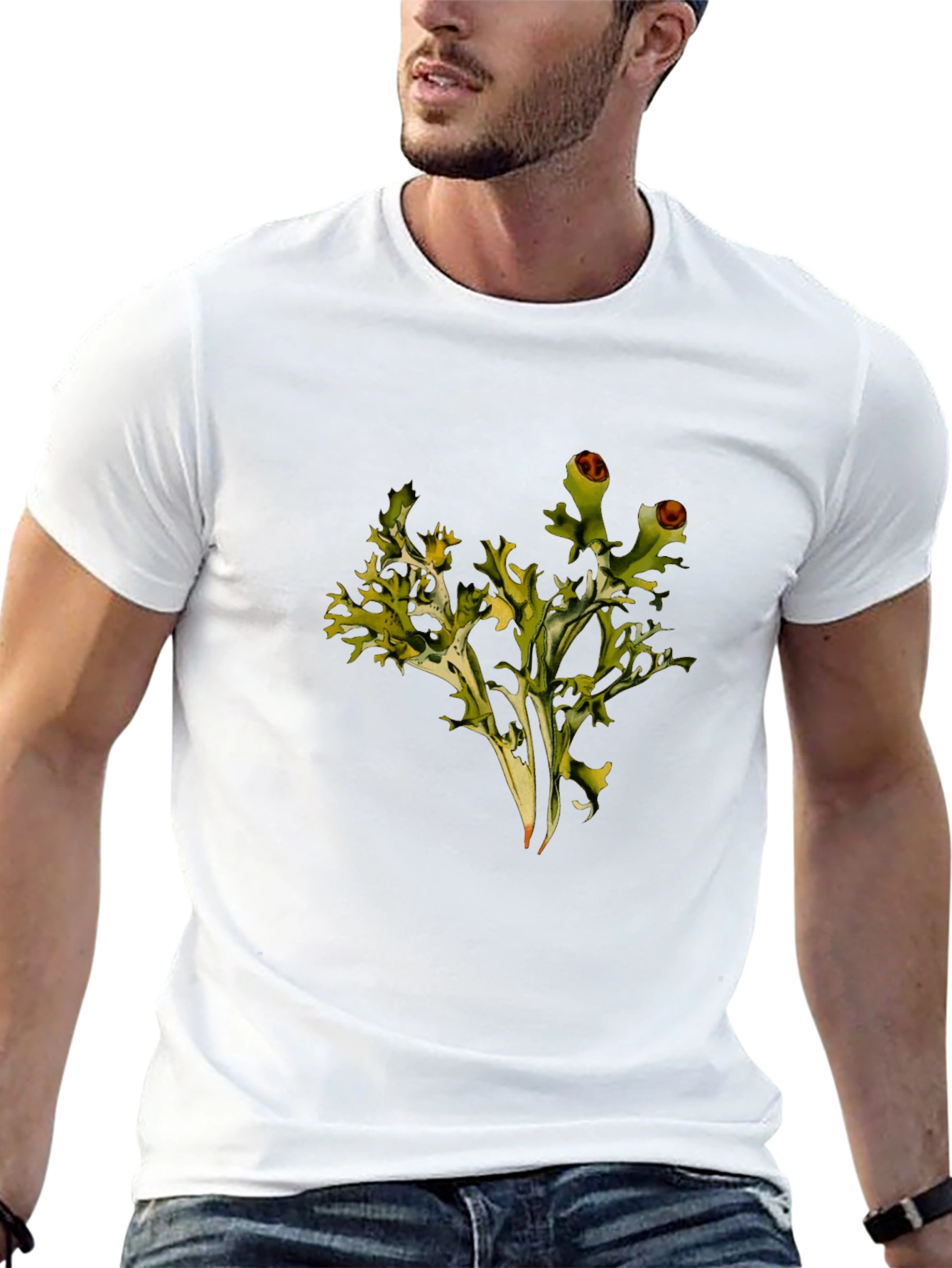 Unique Botanical Print Black T-Shirt - 13