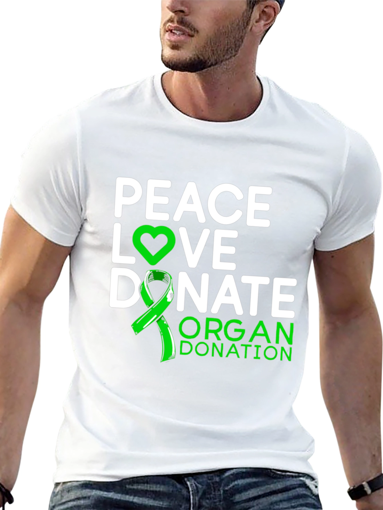 Black Peace Love Donate Organ Donation Awareness T-Shirt view 13