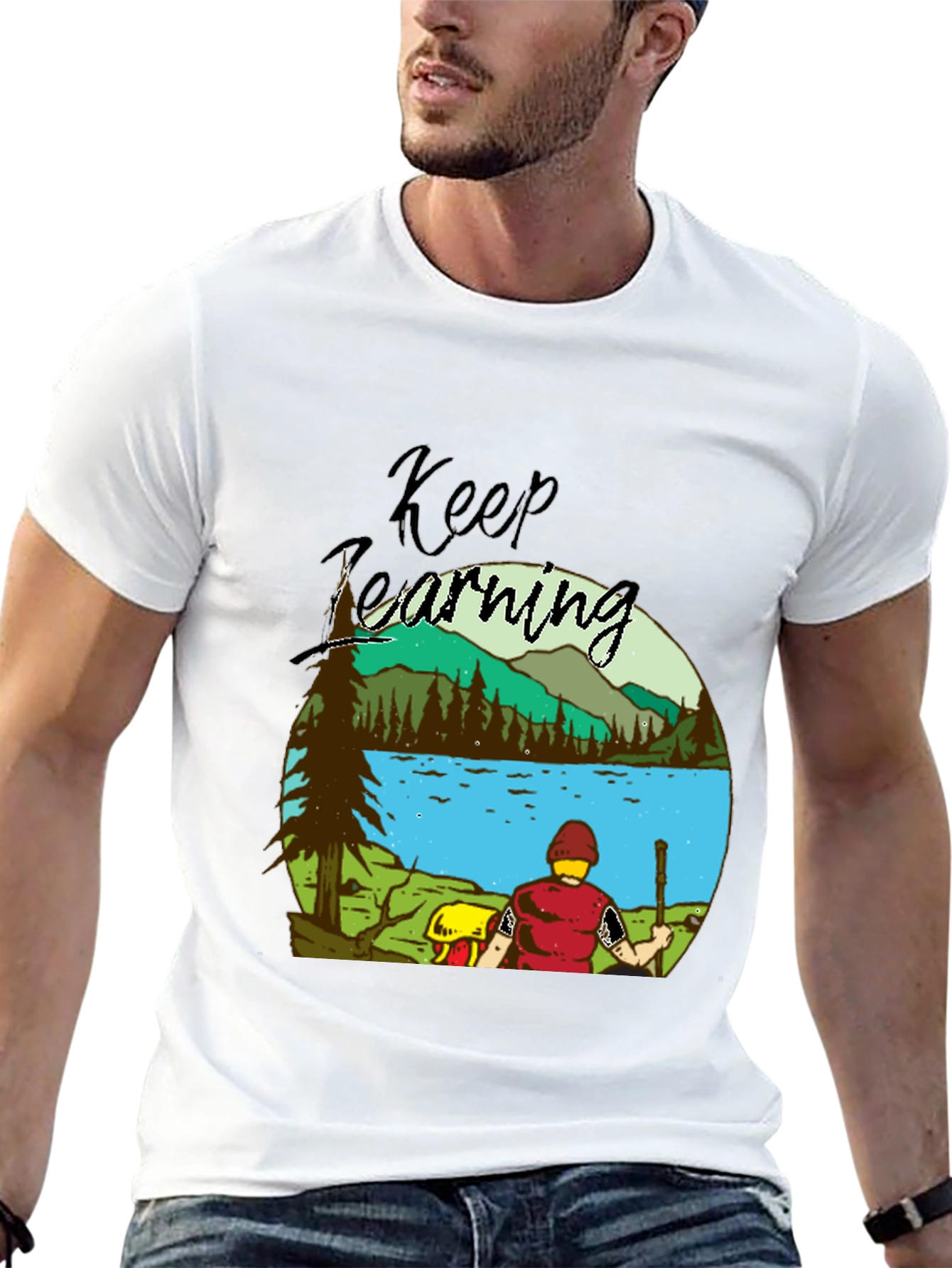 Black Keep Learning Nature Scene Graphic T-Shirt view 13