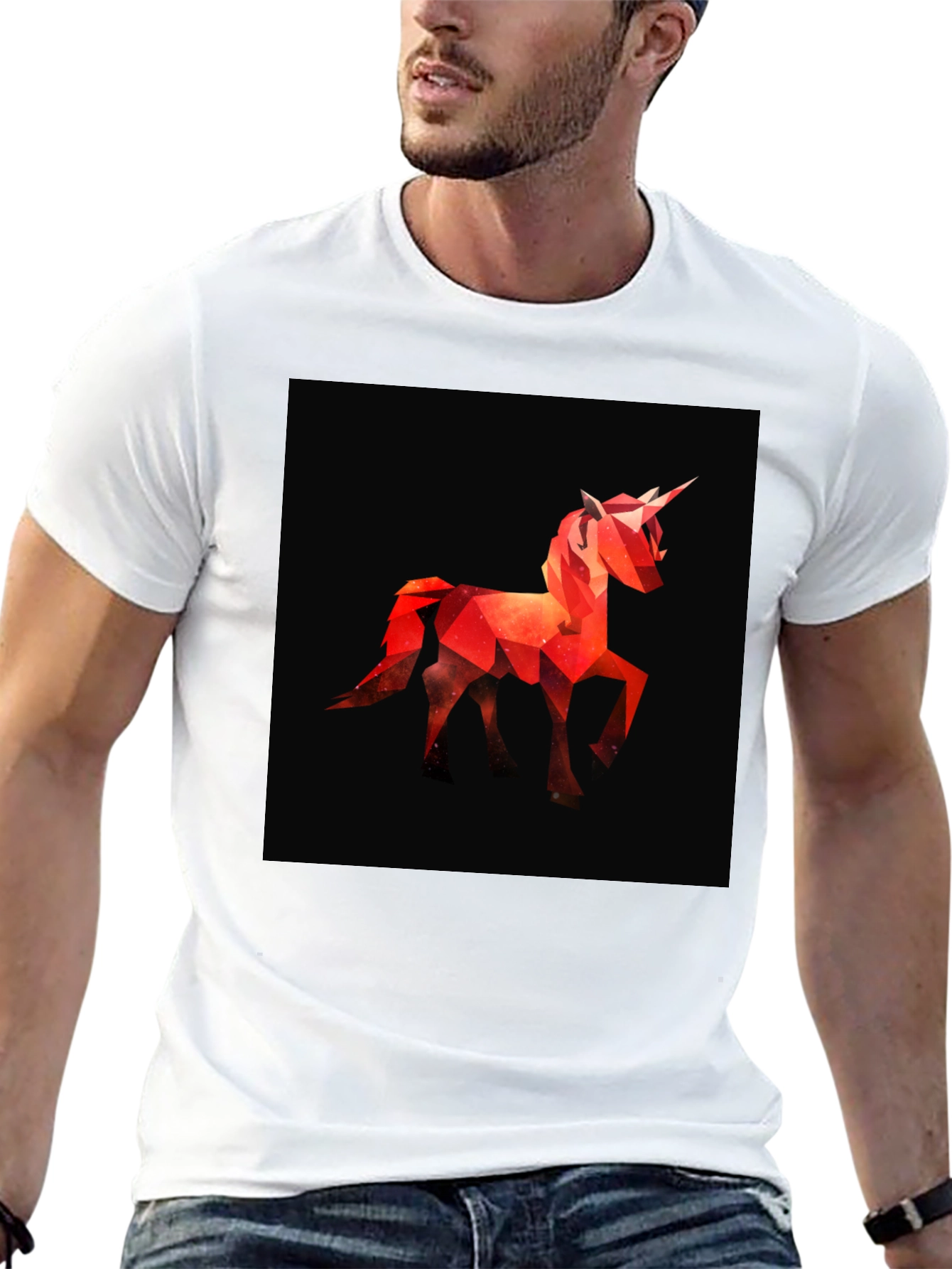 Black Geometric Unicorn Graphic Tee - Modern Style view 13