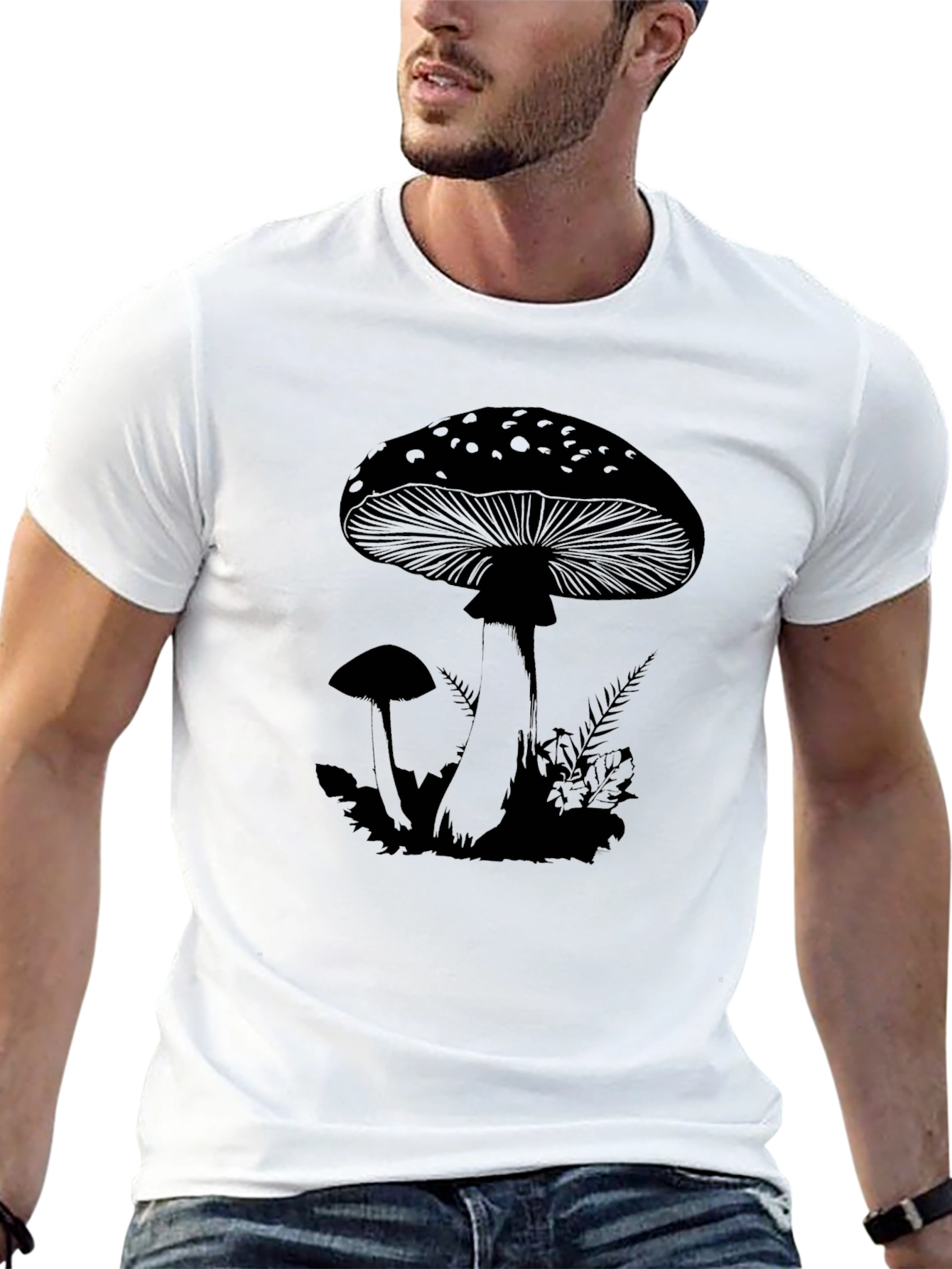 Black Mushroom Graphic T-Shirt - Black Casual Tee view 13