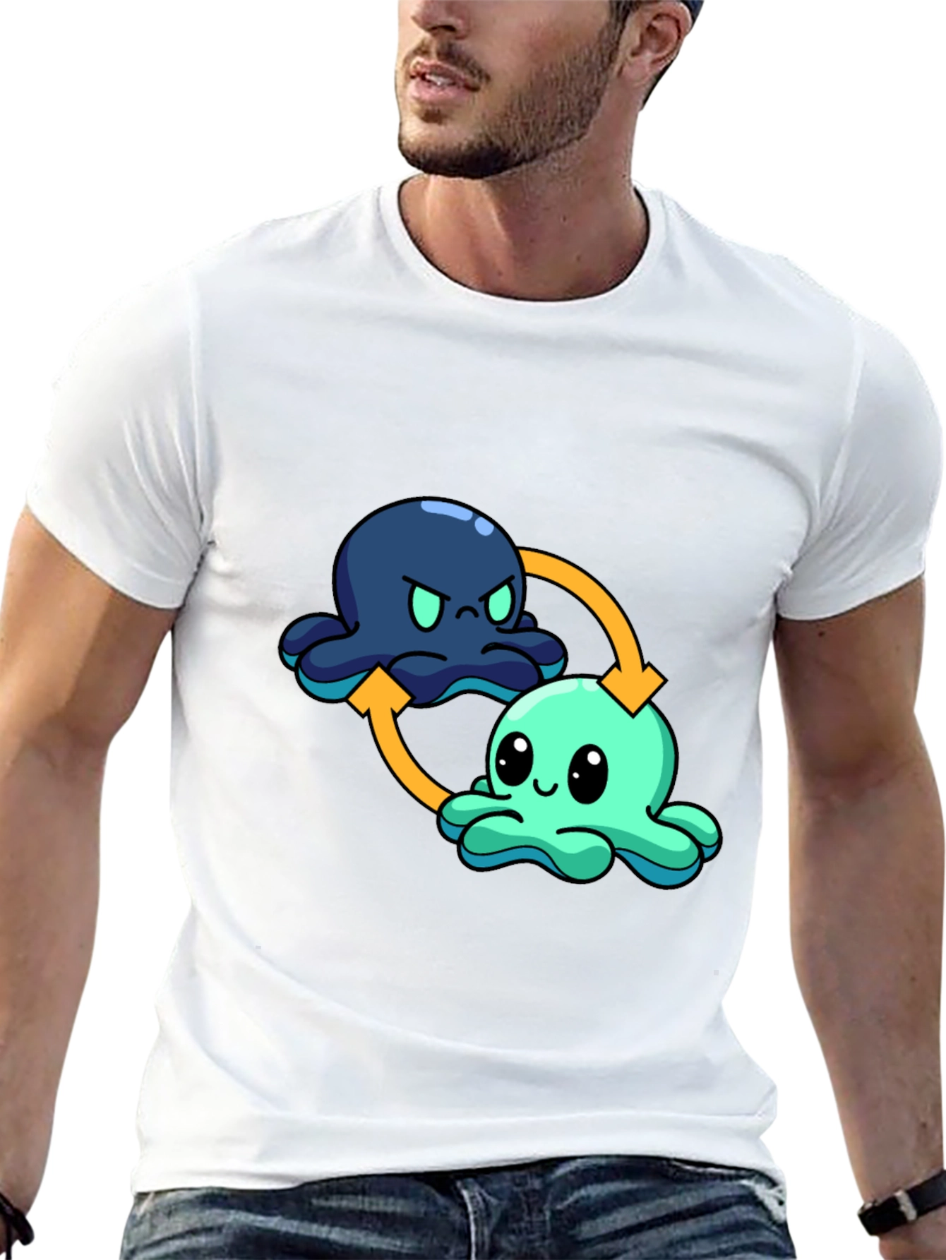 Black Mood Octopus T-Shirt - Reversible Cute Cartoon Design view 13