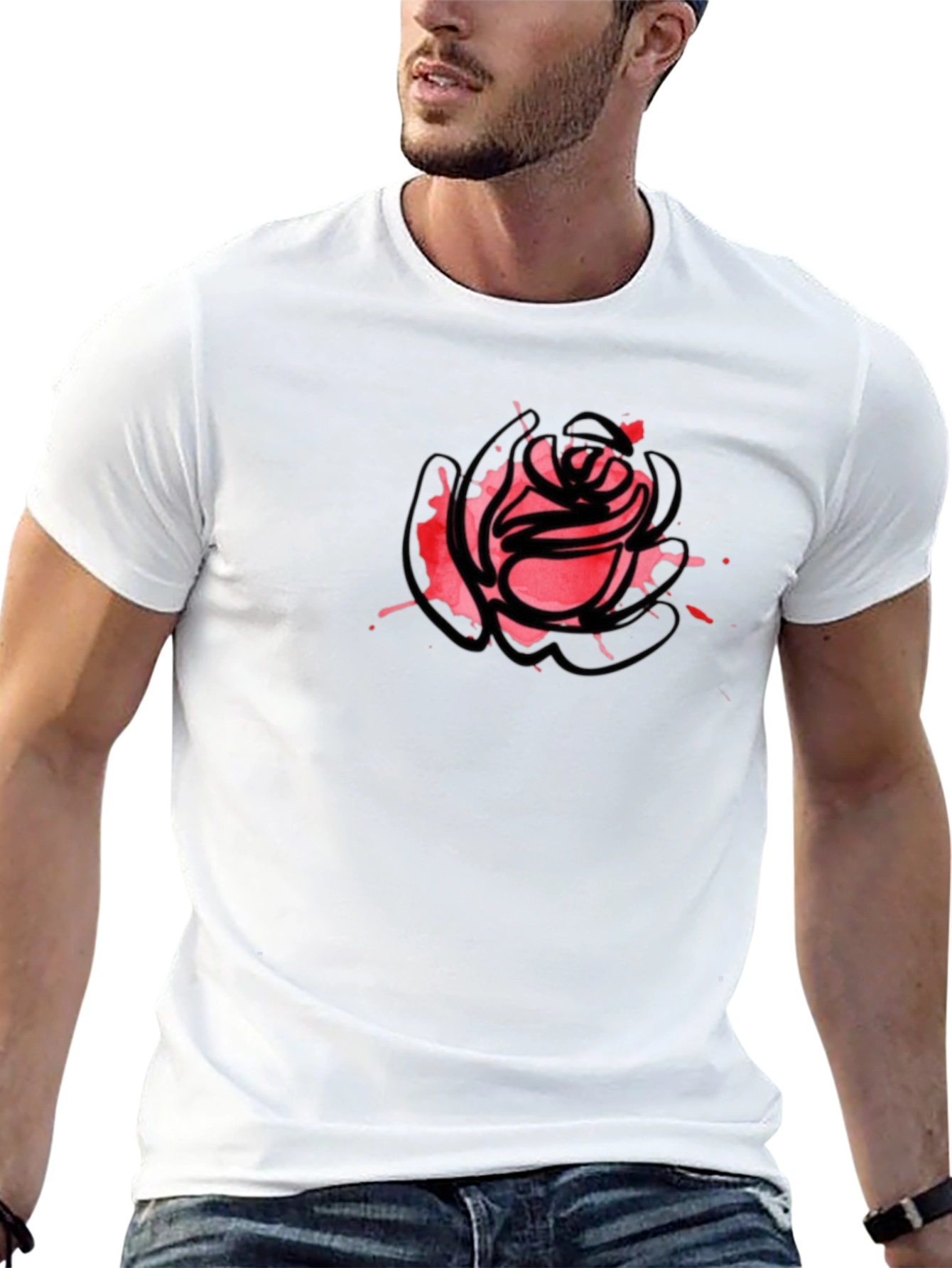 Black Abstract Rose Graphic Tee - Casual Black T-Shirt view 13