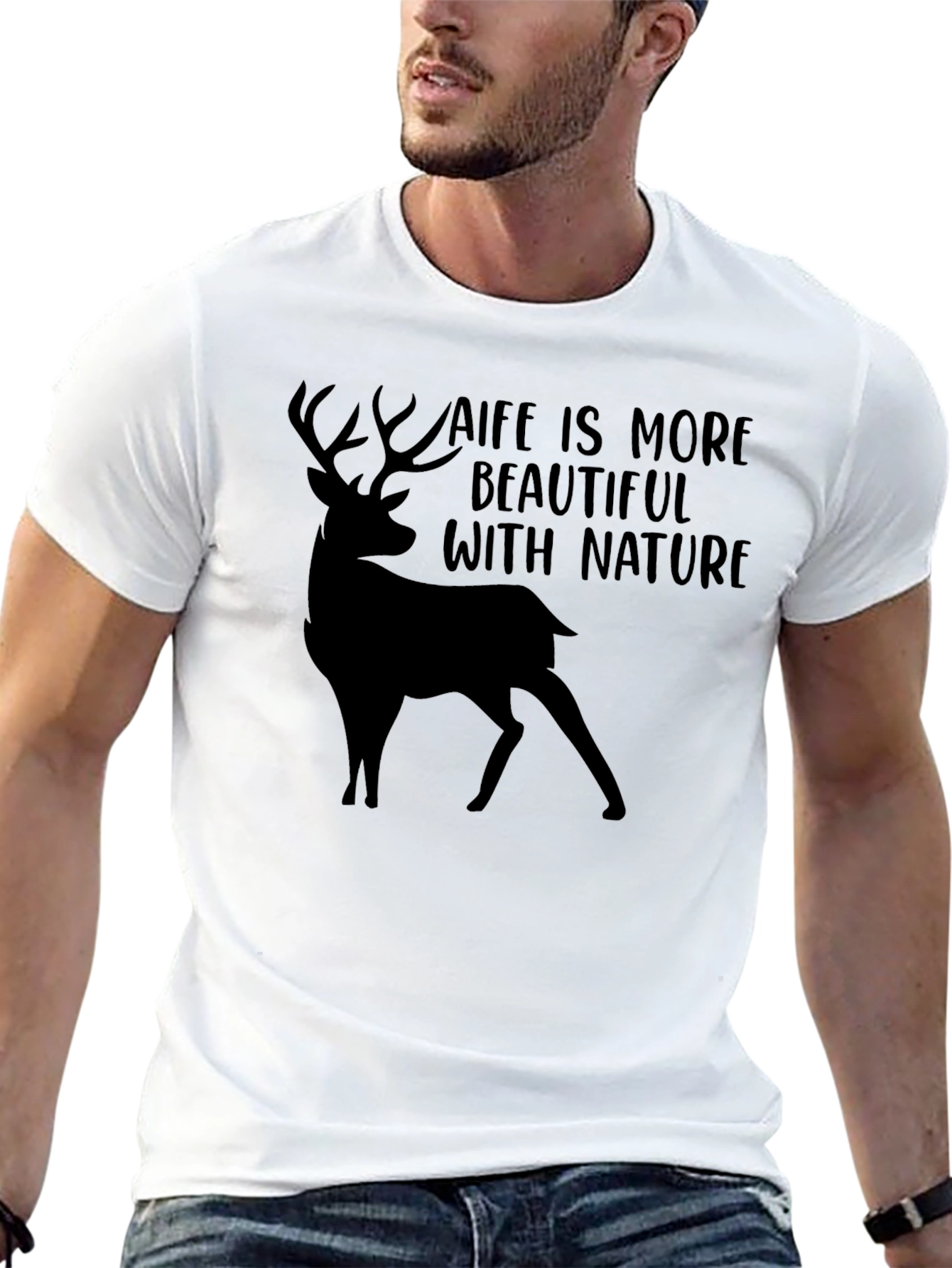 Black Nature Deer T-Shirt - Life is More Beautiful view 13