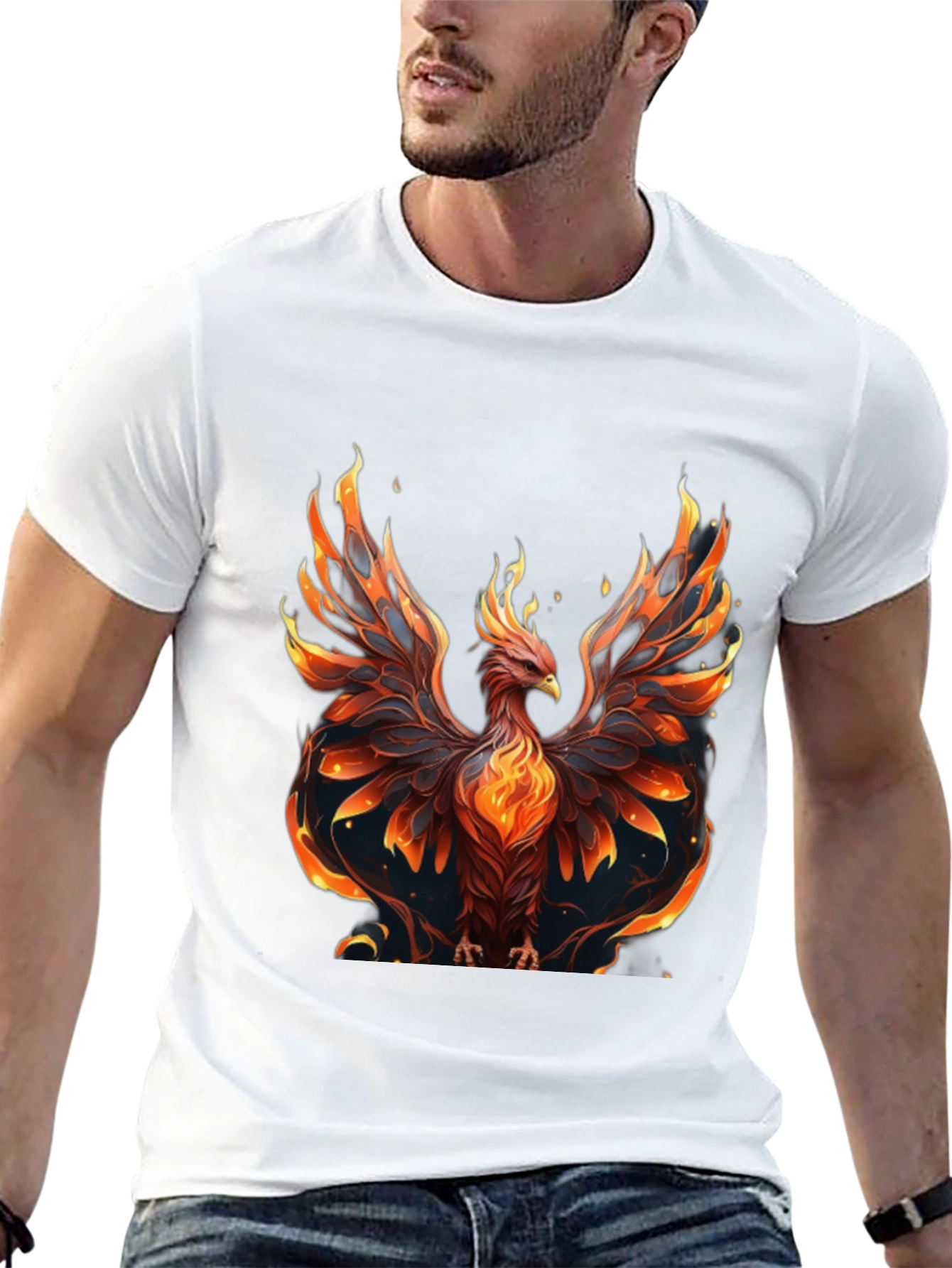 Black Fiery Phoenix Graphic Black T-Shirt view 13