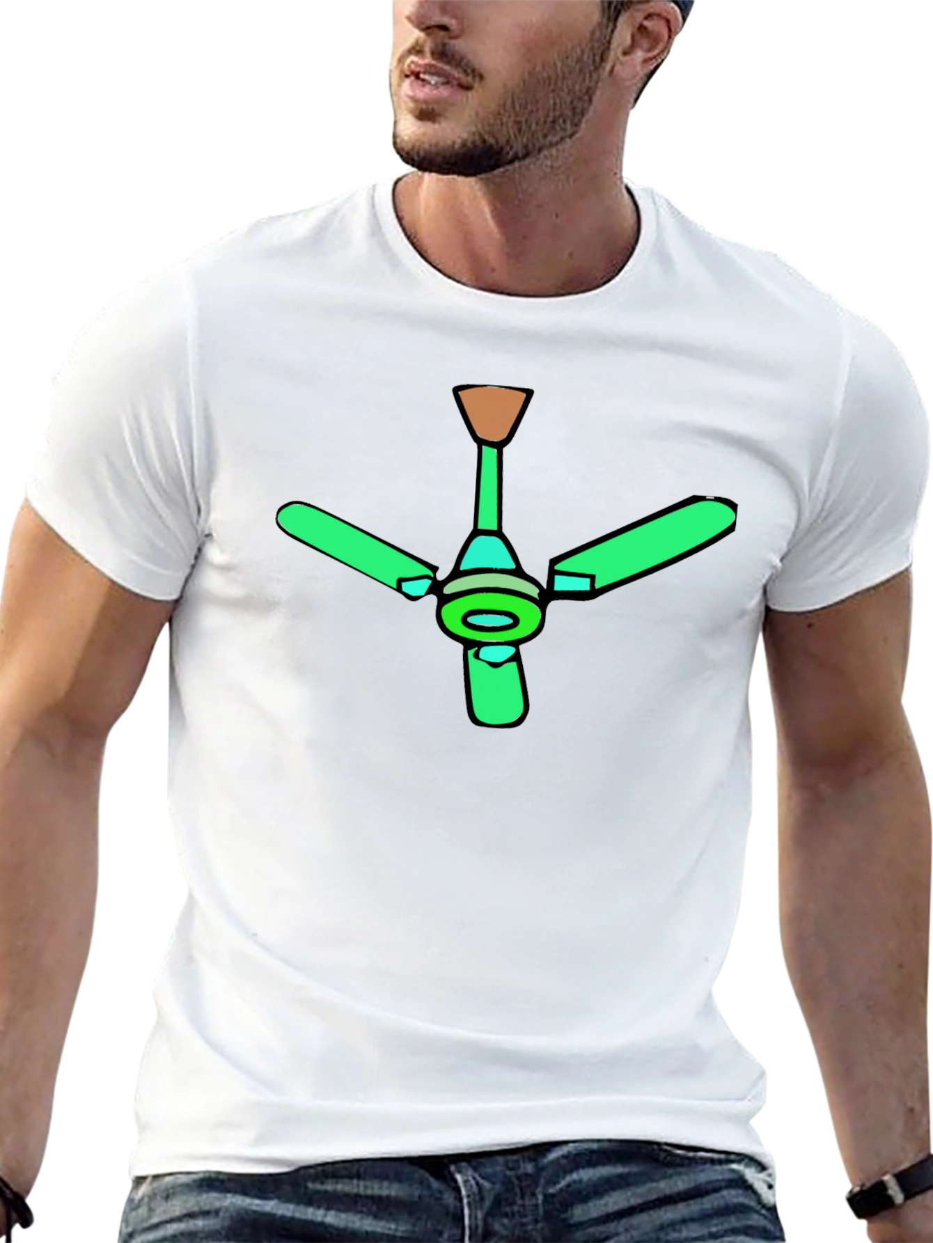 Black Green Ceiling Fan Graphic Black T-Shirt view 13