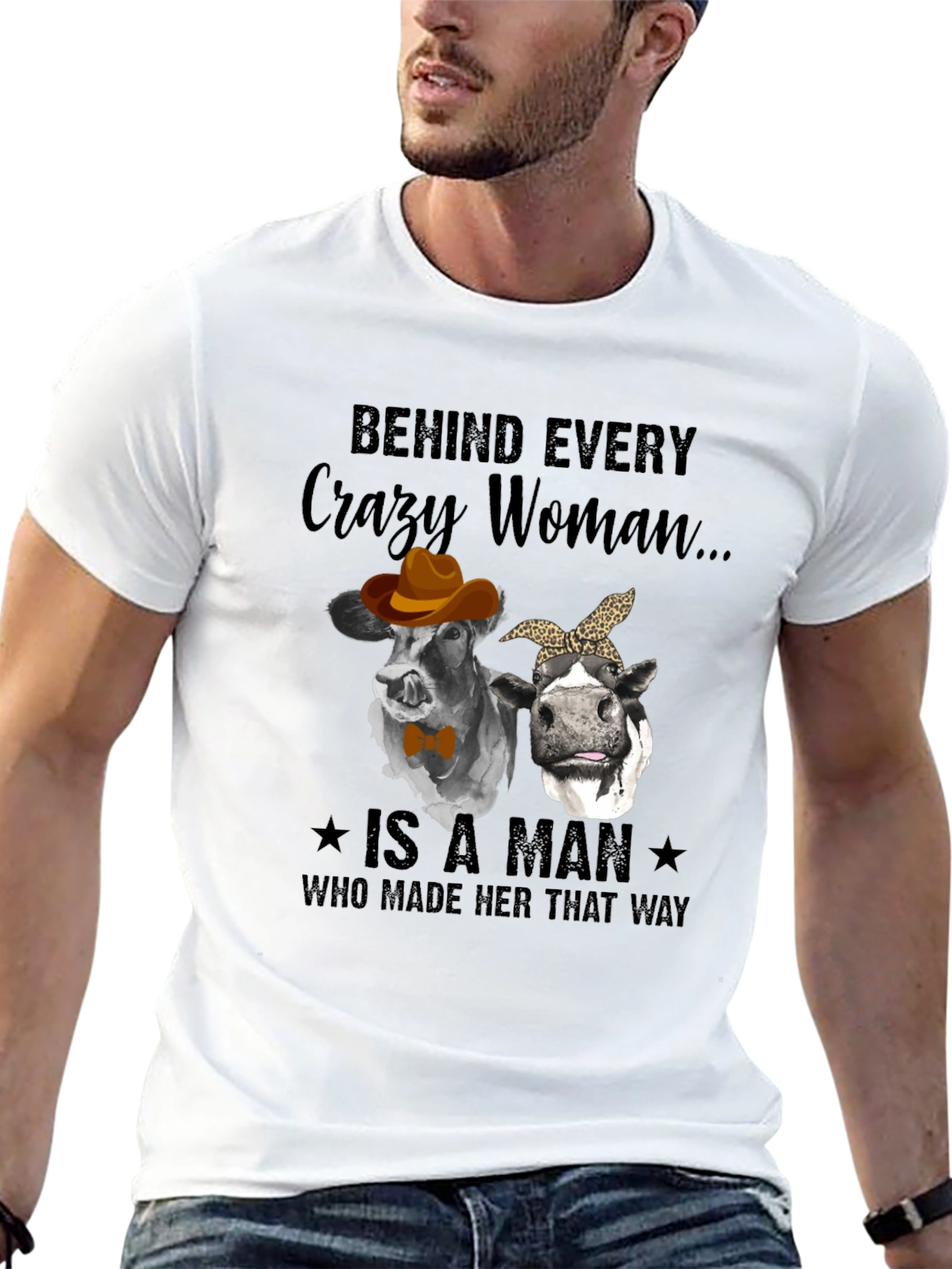 Black Crazy Woman Cow Graphic T-Shirt view 13