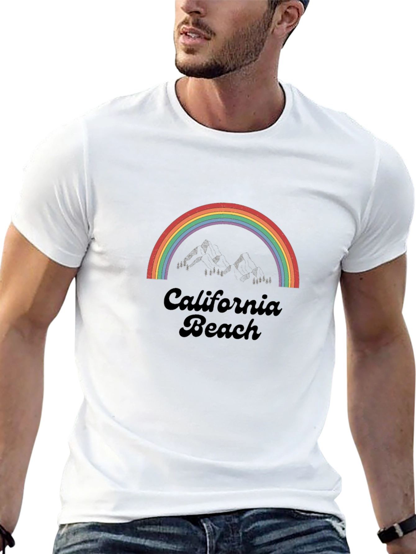 Black California Beach Rainbow Graphic Tee - Retro Style view 13