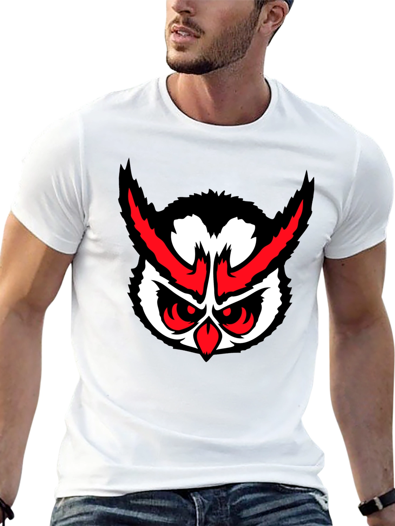 Black Men's Black Owl Graphic T-Shirt view 13