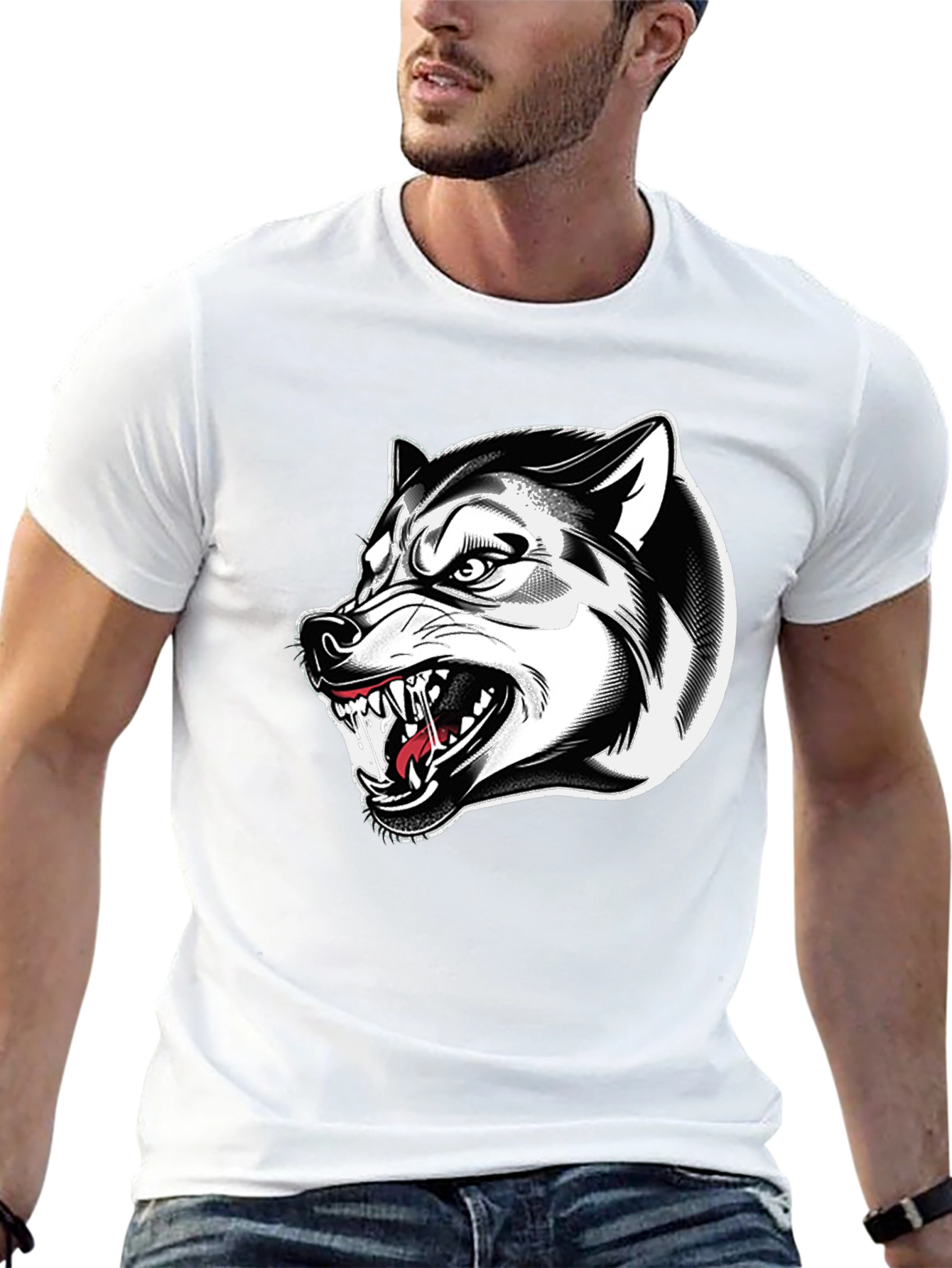 Black Men's Black Wolf Graphic Tee view 13