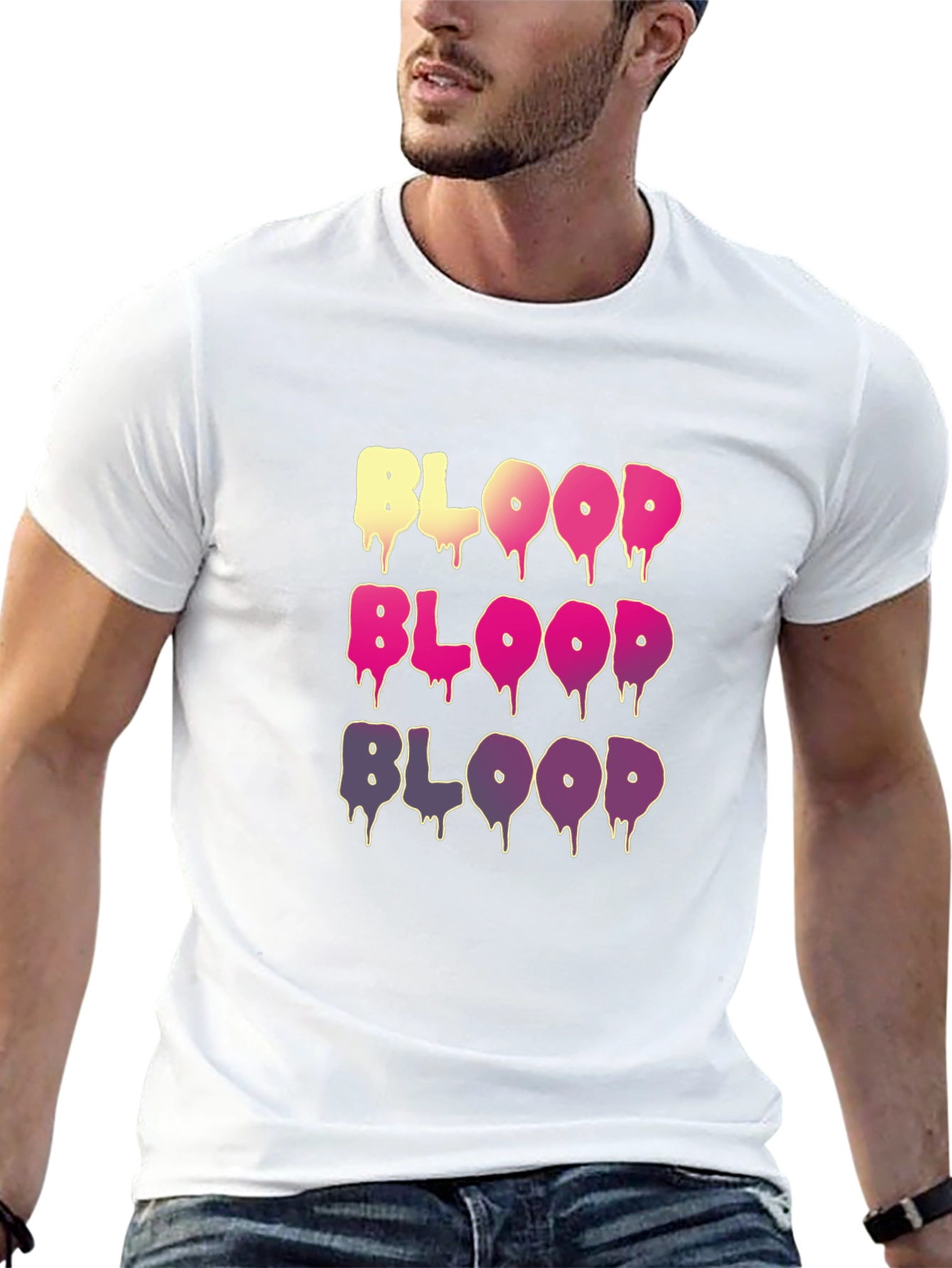 Black Men's Blood Graphic Print Crew Neck T-Shirt view 13