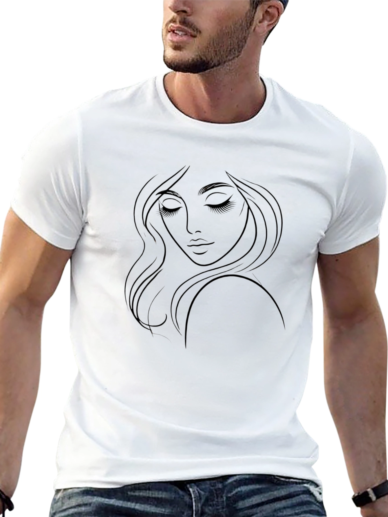 Black Black T-Shirt with Elegant Woman Line Art view 13