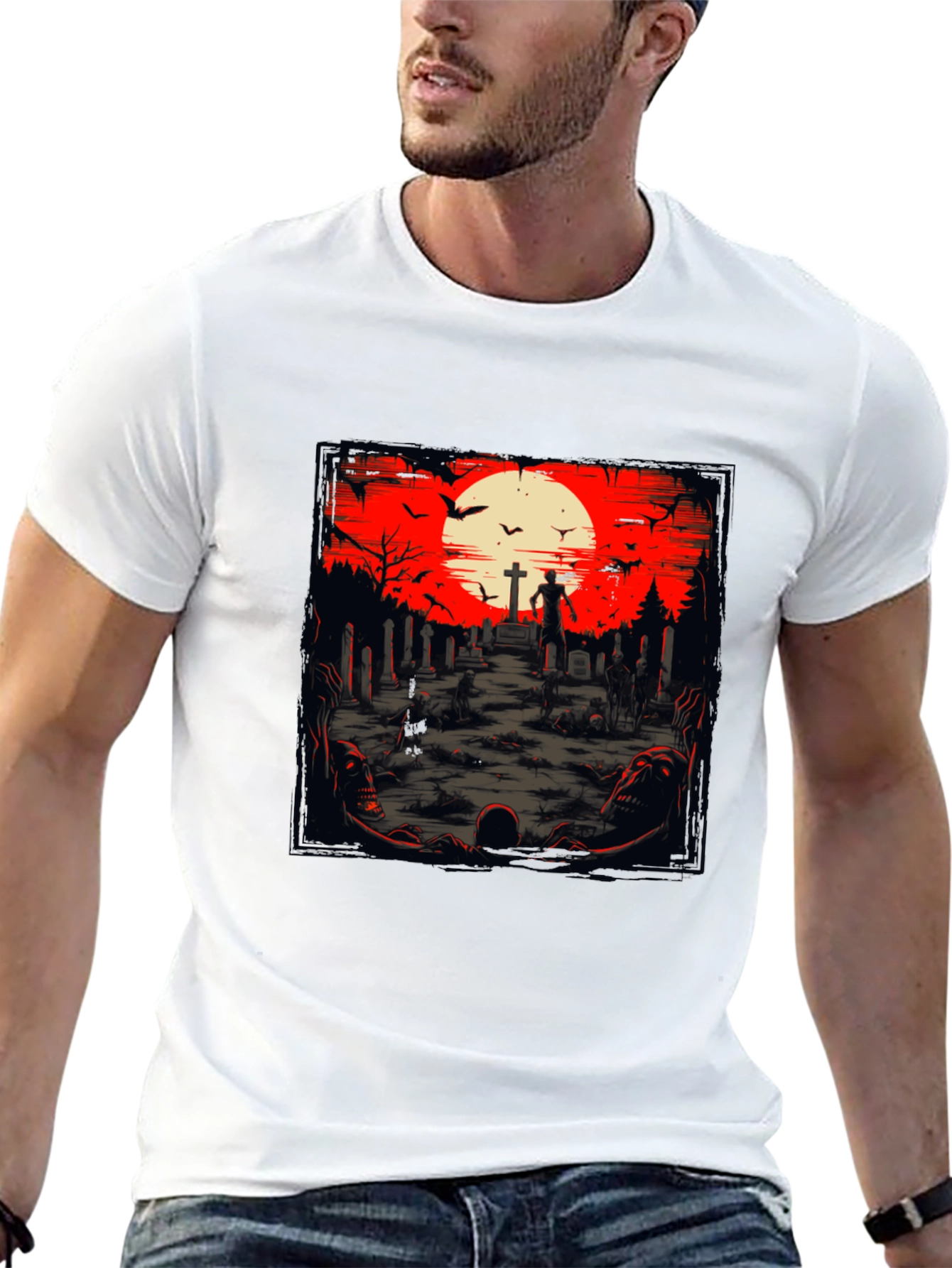 Black Zombie Graveyard T-Shirt - Spooky Halloween Design view 13