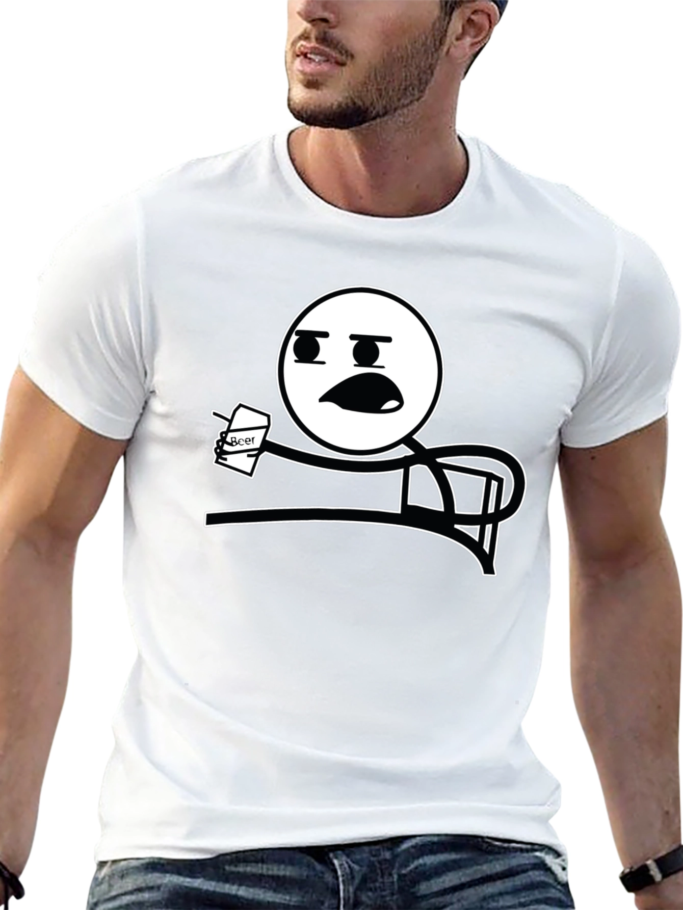 Black Funny Meme T-Shirt - Stick Figure Drinking Beer Tee view 13