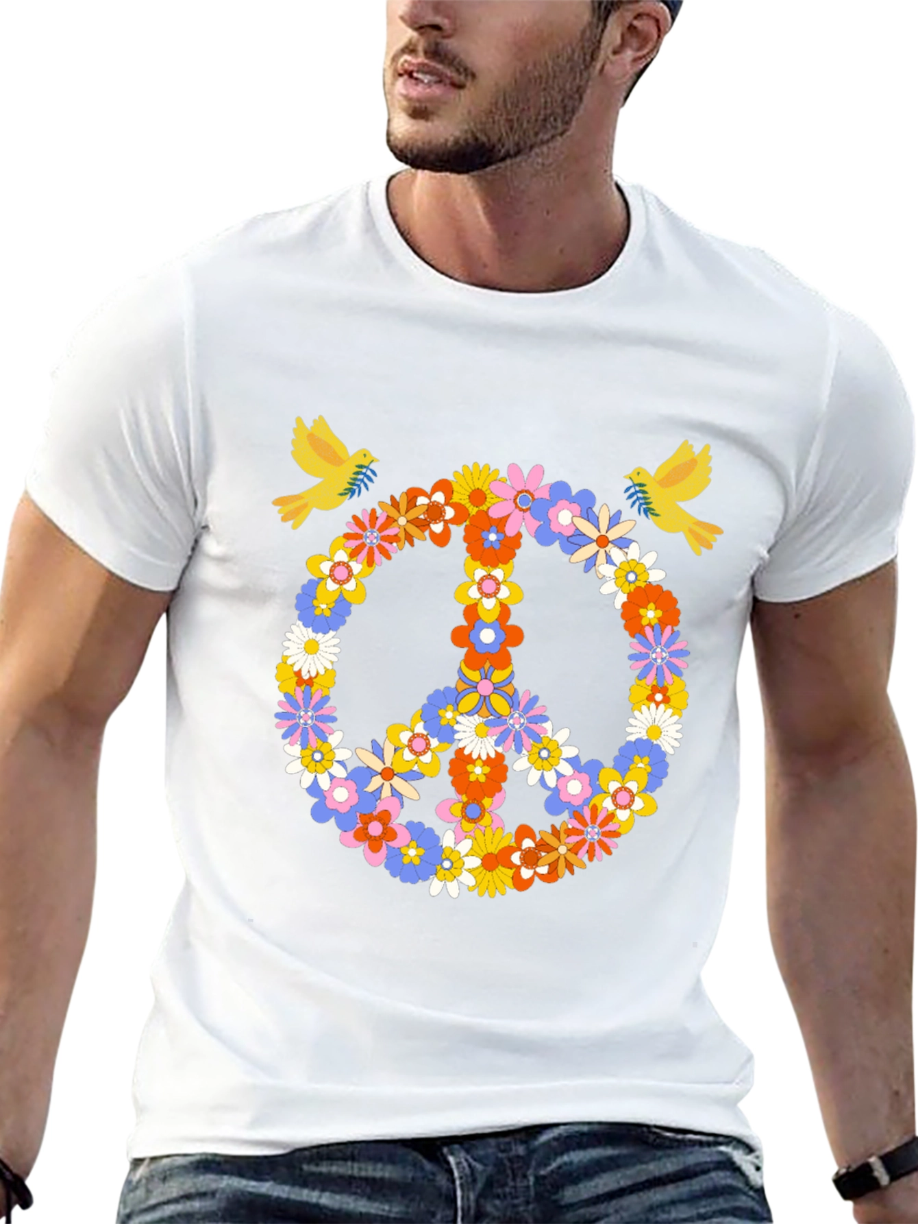 Black Floral Peace Sign Graphic Tee view 13