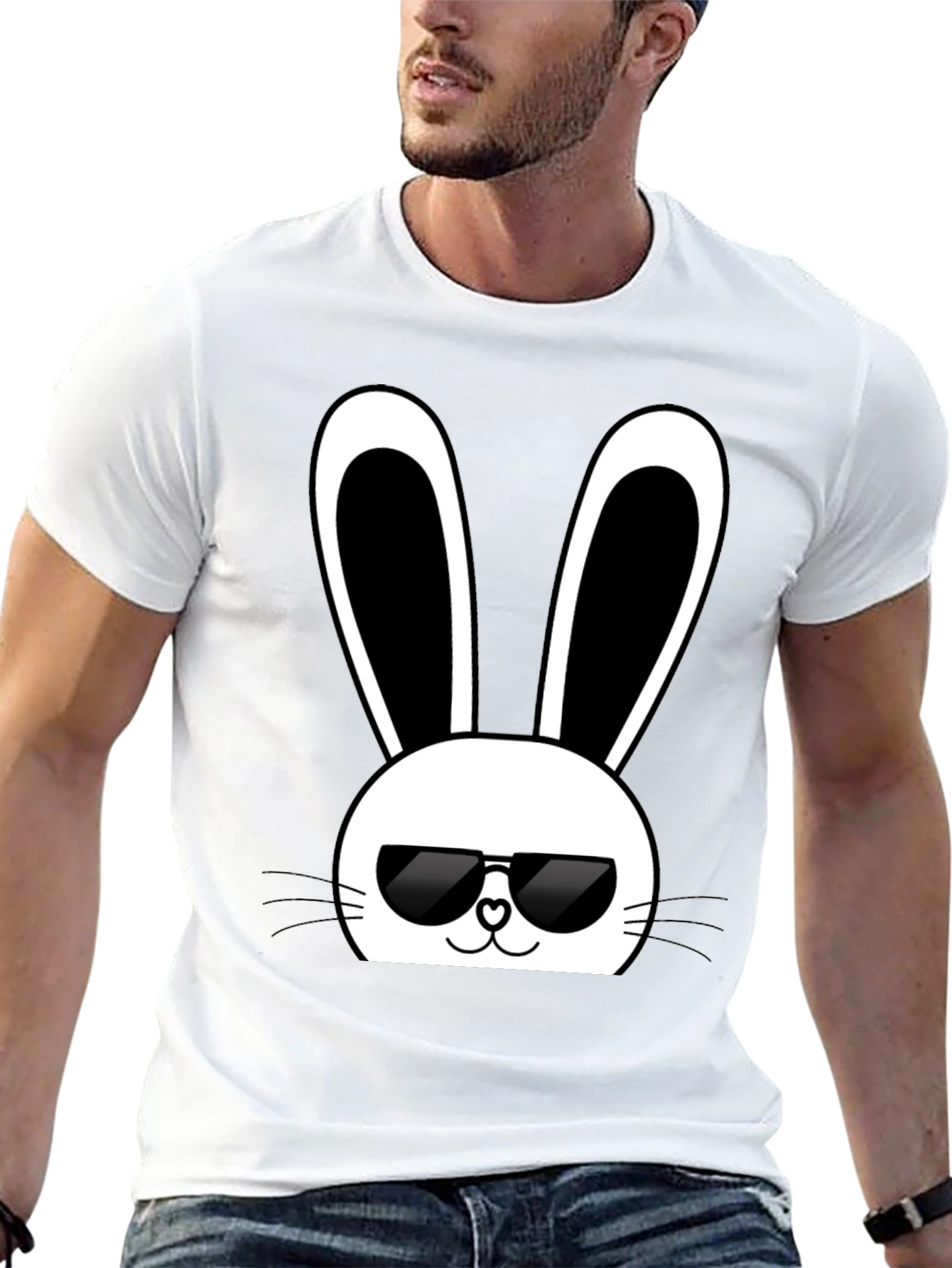 Black Cool Bunny Graphic Tee - Black Cotton T-Shirt view 13