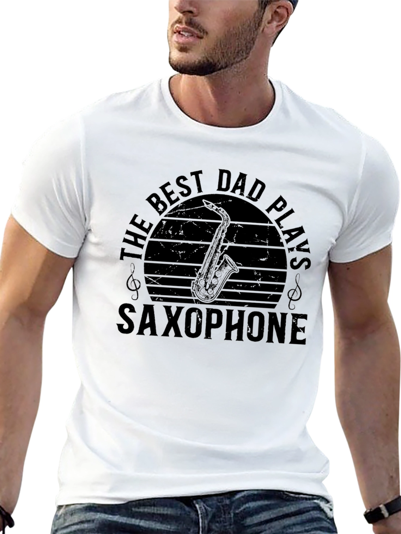 Black Best Dad Plays Saxophone Graphic T-Shirt view 13