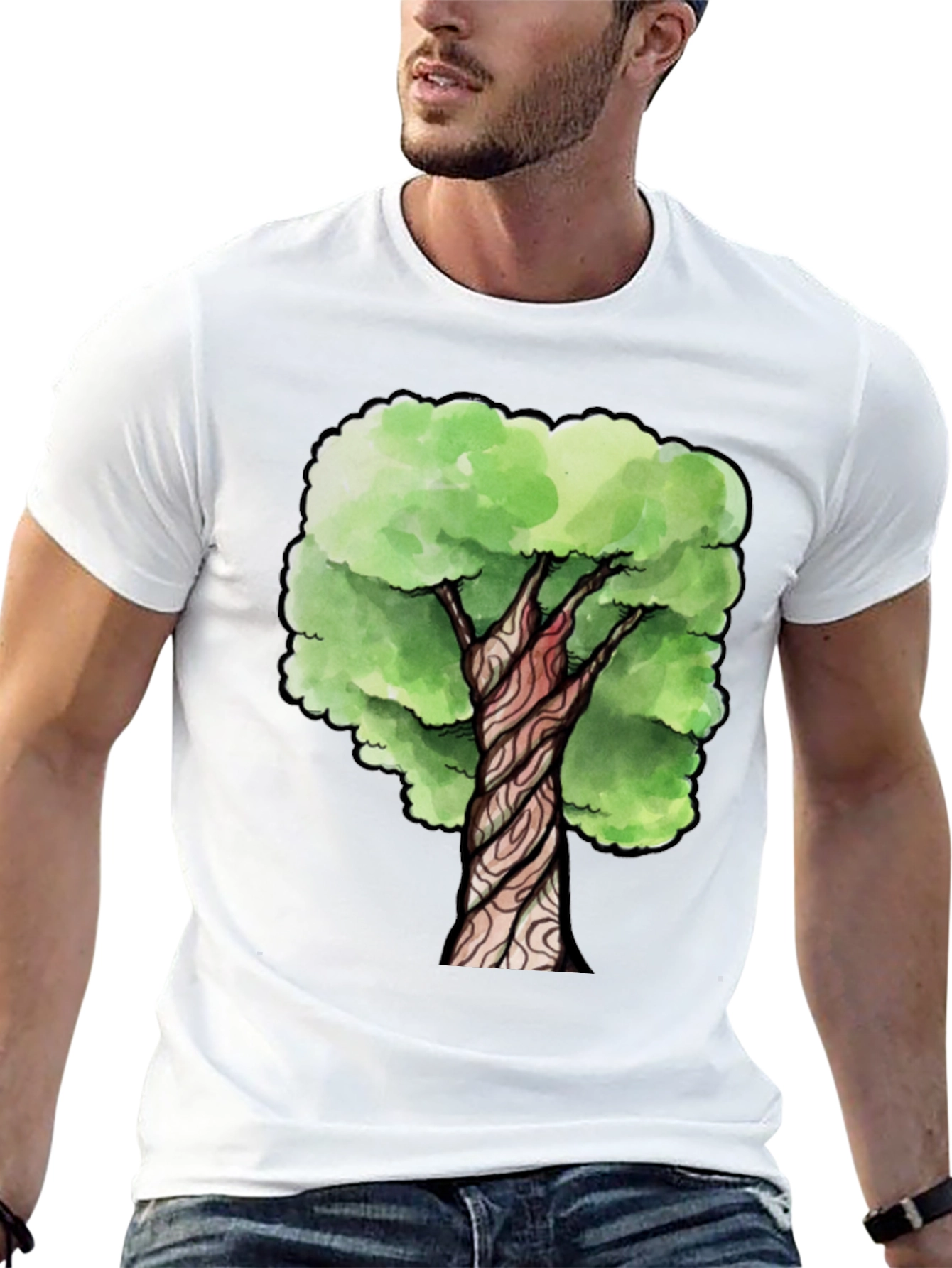 Black Watercolor Tree Graphic Print Black T-Shirt view 13