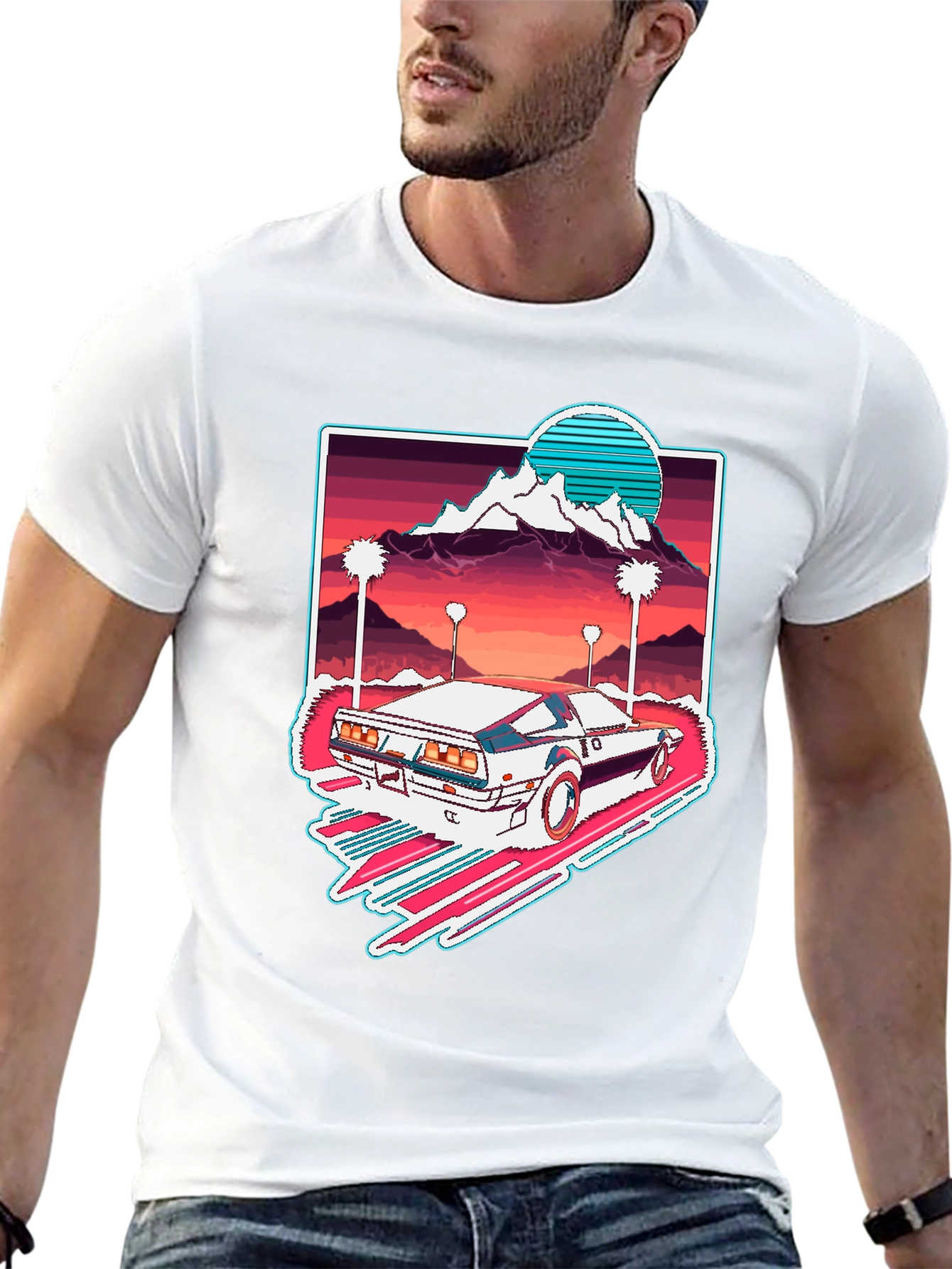 Black Retro Wave Car Graphic Tee - Synthwave Aesthetic T-Shirt view 13