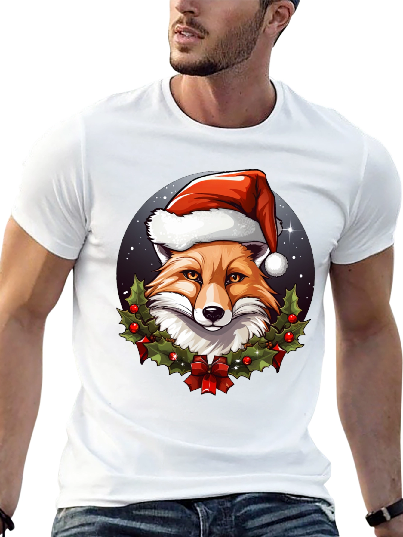 Black Festive Fox Tee: Holiday Spirit Apparel view 13