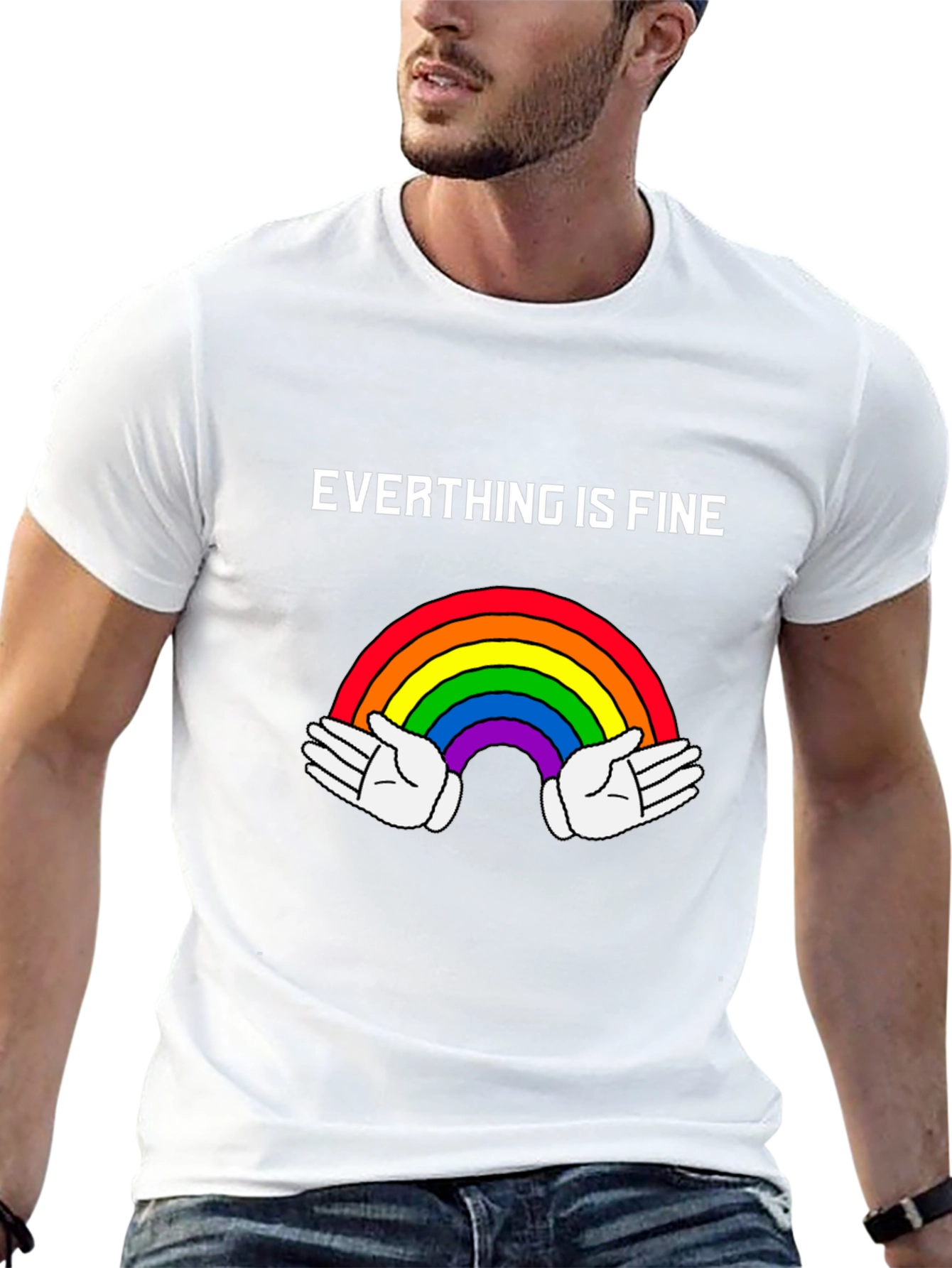 Black Everything is Fine Rainbow T-Shirt - Unisex Cotton Tee view 13