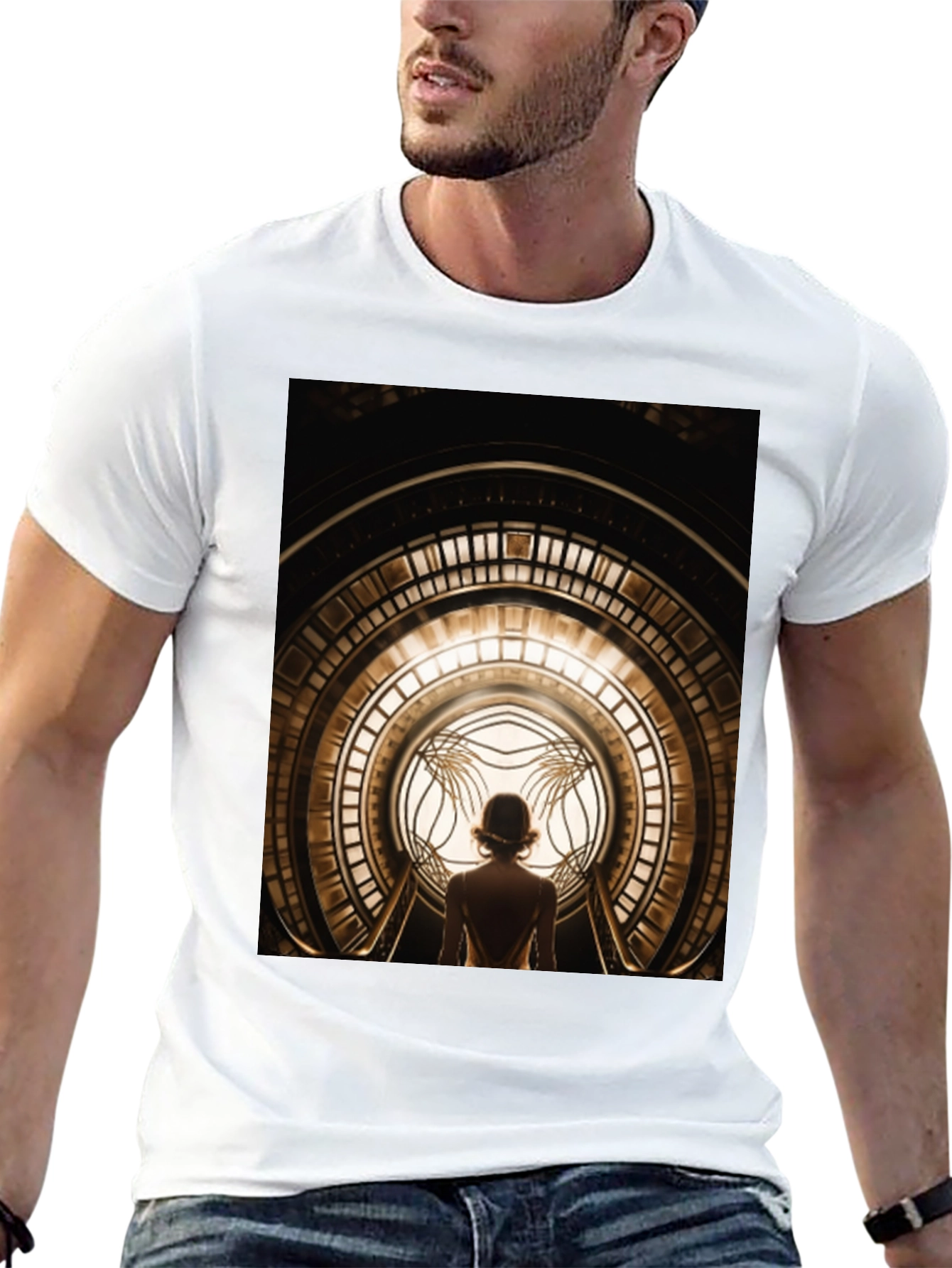 Black Art Deco Portal Graphic Tee - Unique Design view 13