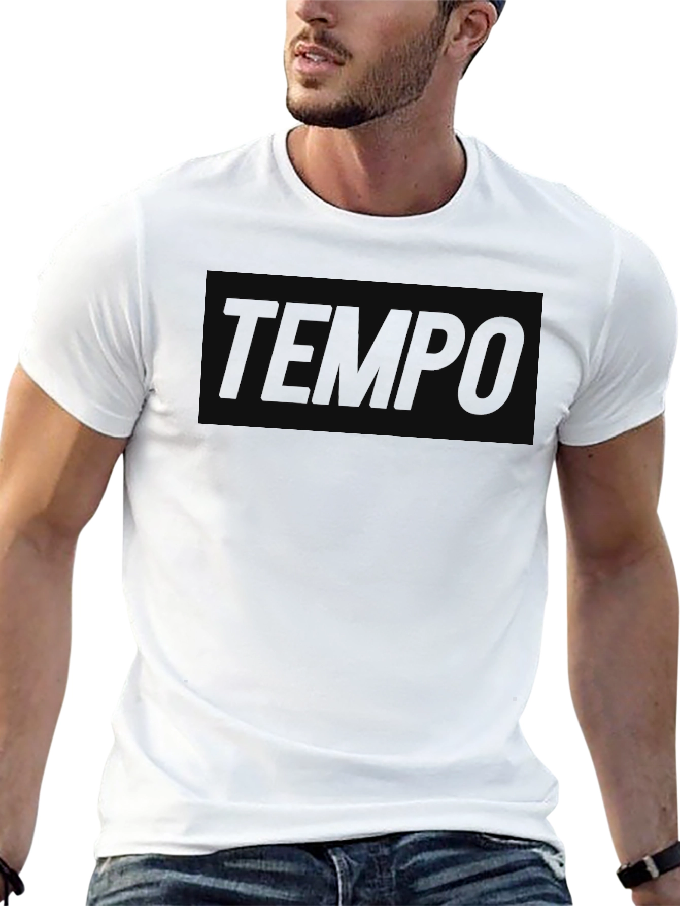 Black Men's Solid Black "Tempo" Graphic Tee - Casual Style view 13