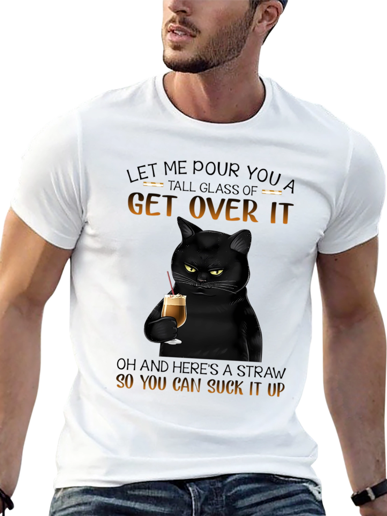 Black Sarcastic Cat Get Over It T-Shirt view 13