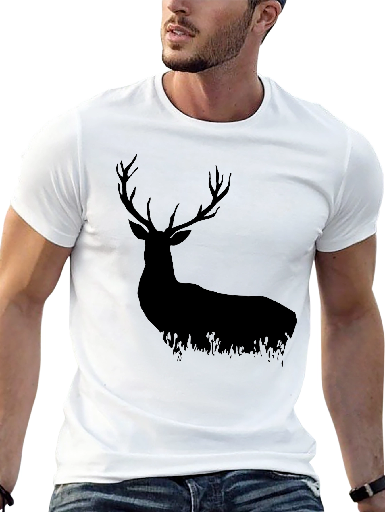 Black Black Deer Silhouette Graphic Tee - Nature Lover's Shirt view 13