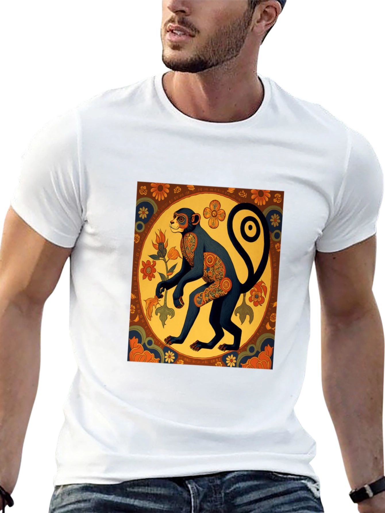 Black Retro Monkey Art Graphic Tee view 13