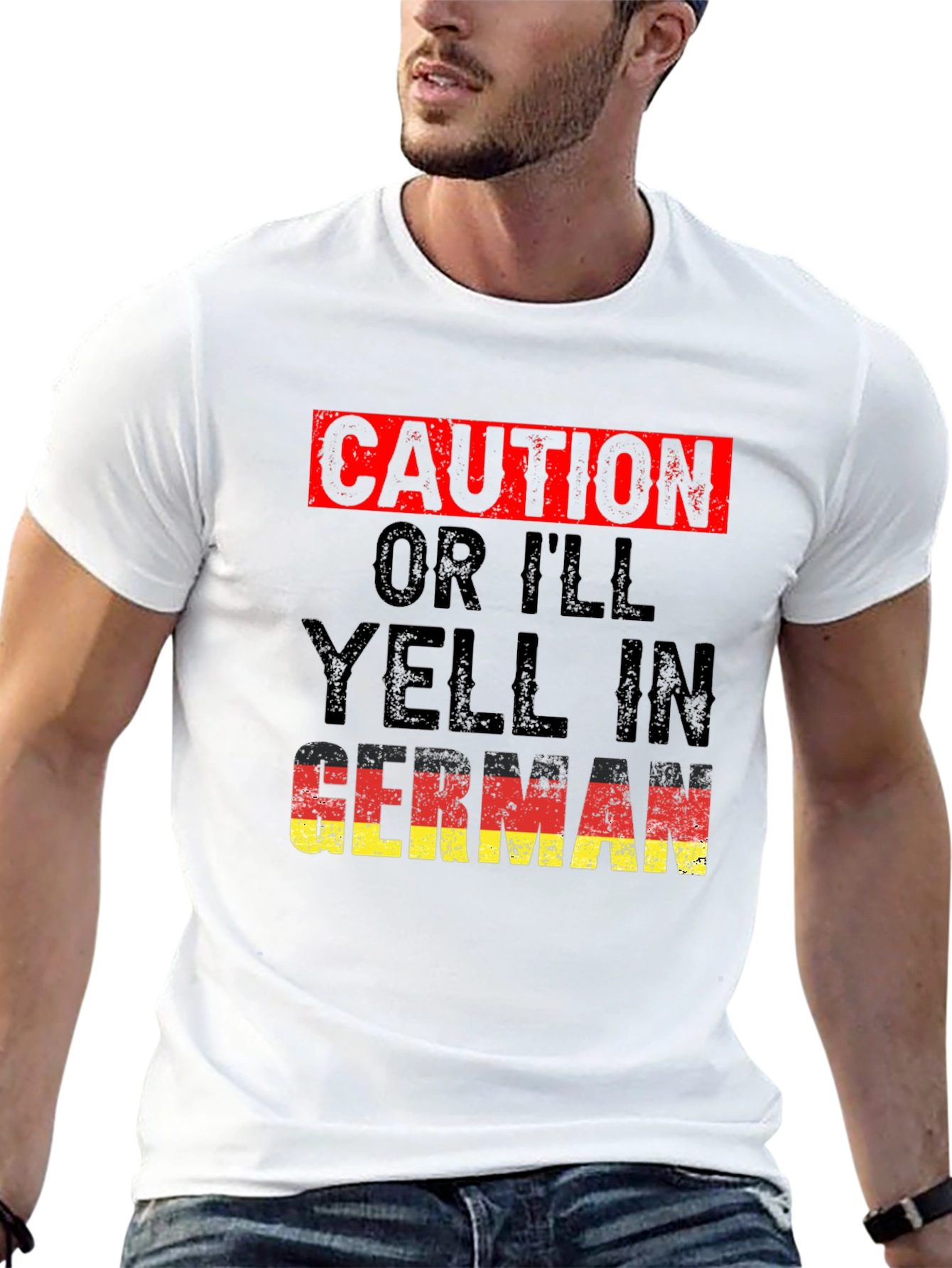 Black Caution, I'll Yell In German T-Shirt view 13