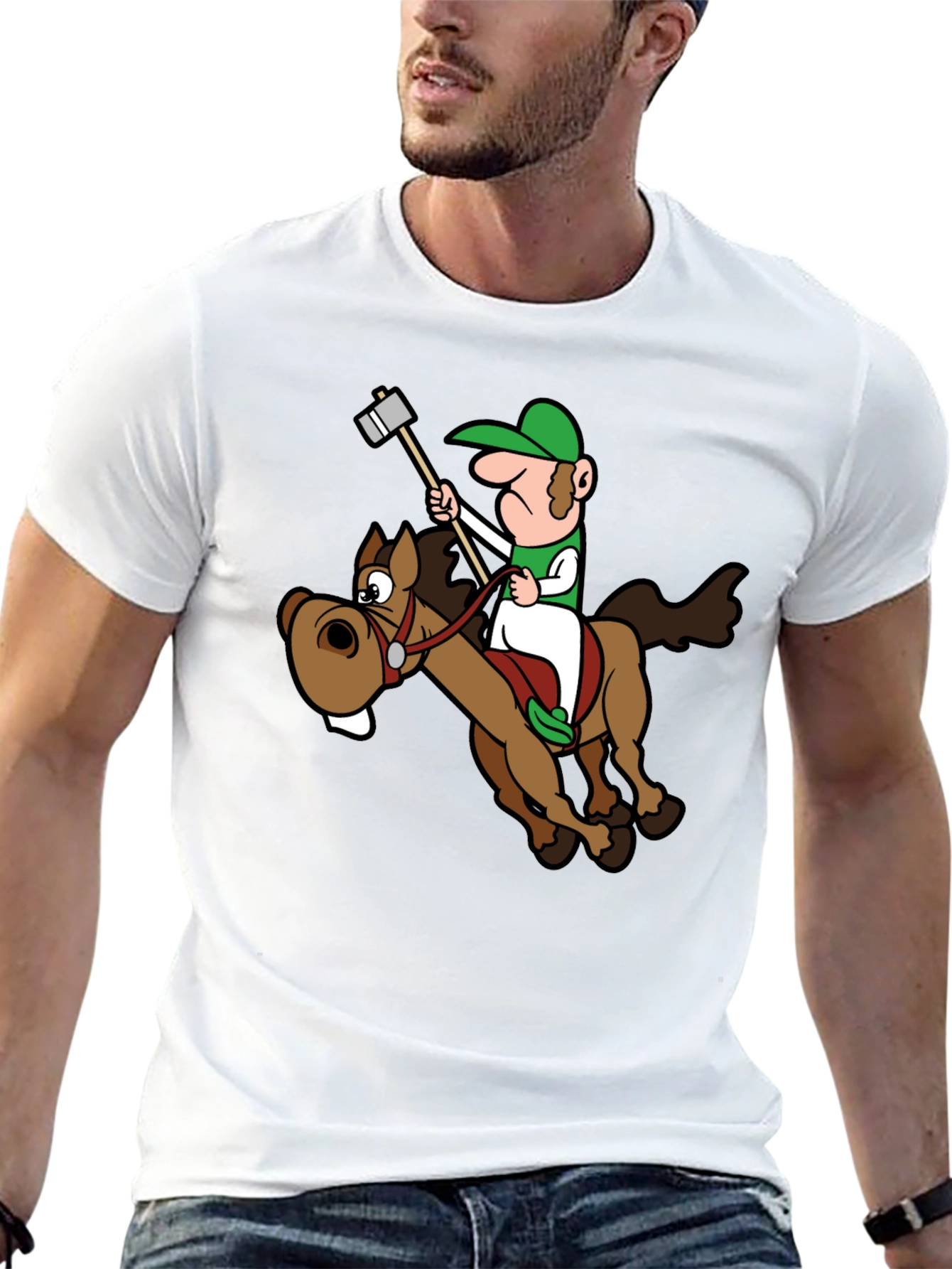 Black Novelty Cartoon Horse Rider T-Shirt view 13