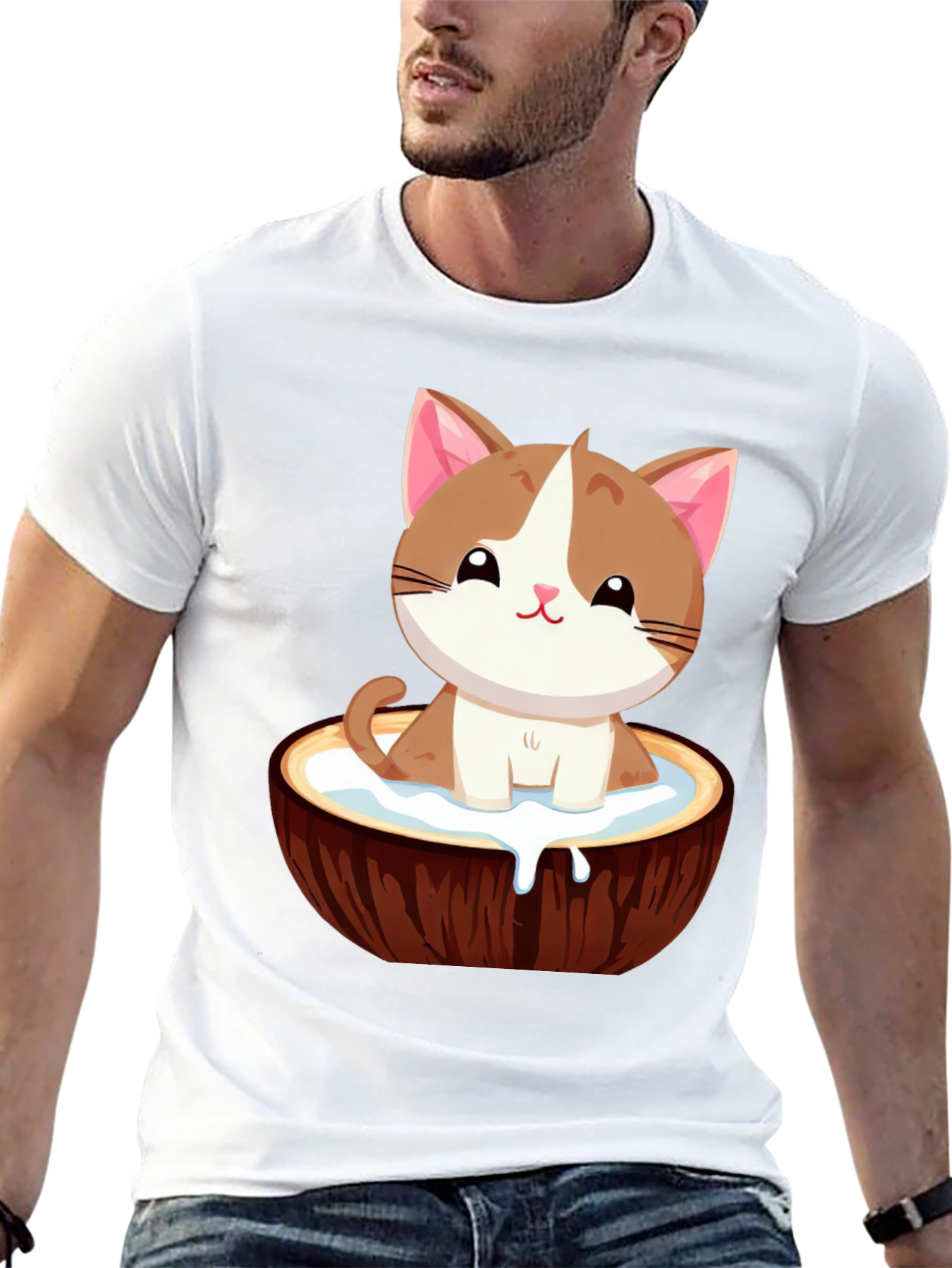 Black Cute Cat in Coconut Bowl T-Shirt view 13