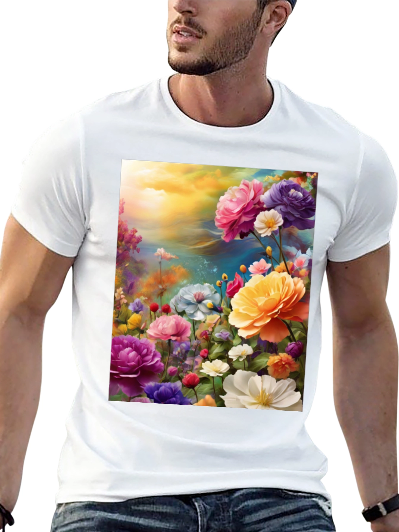 Black Floral Art Print Black T-Shirt view 13