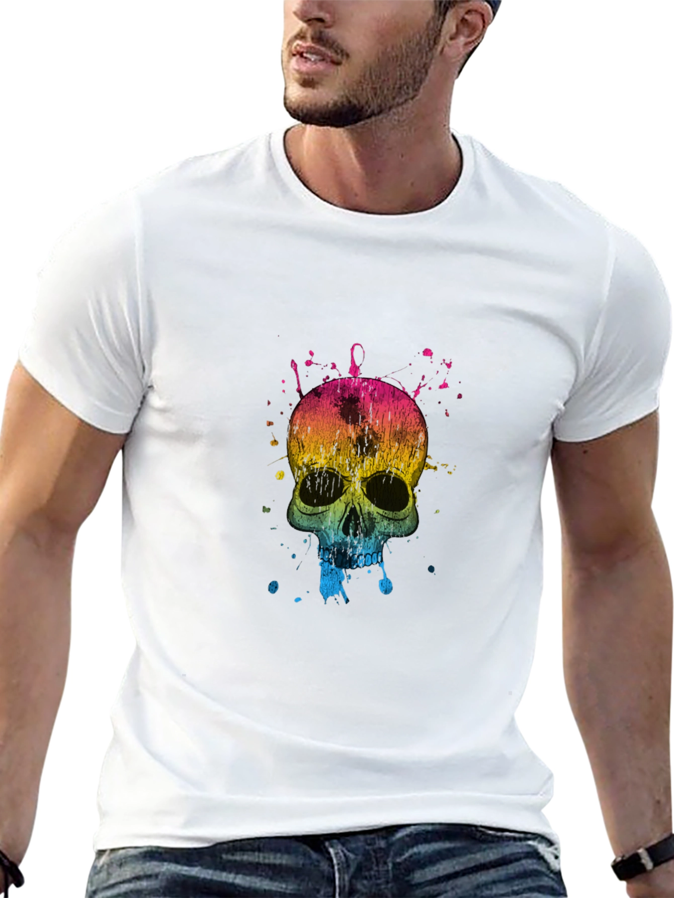 Black Colorful Skull Graphic Tee - Black view 13