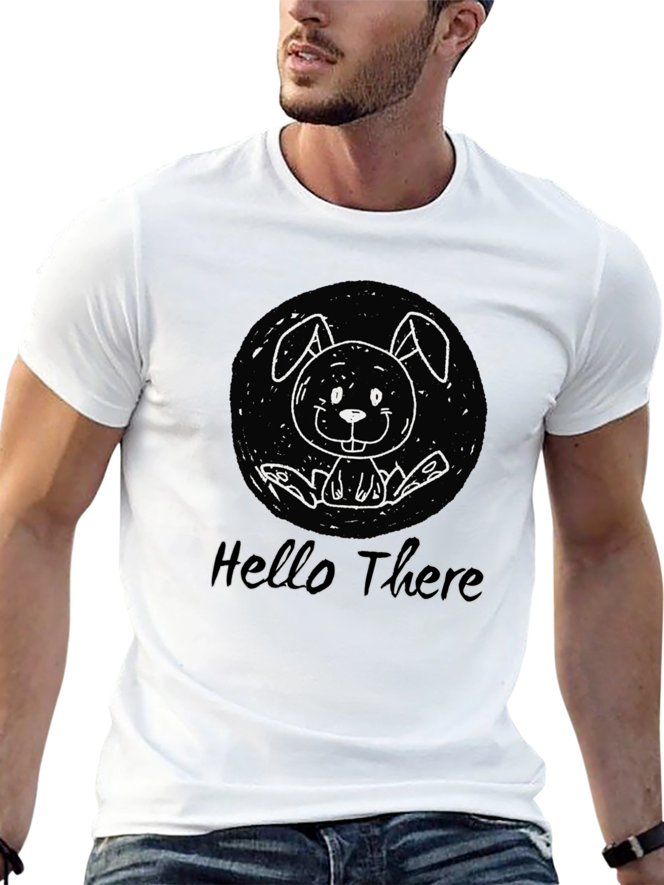 Black Hello There Bunny Graphic T-Shirt - Unisex Cotton Tee view 13