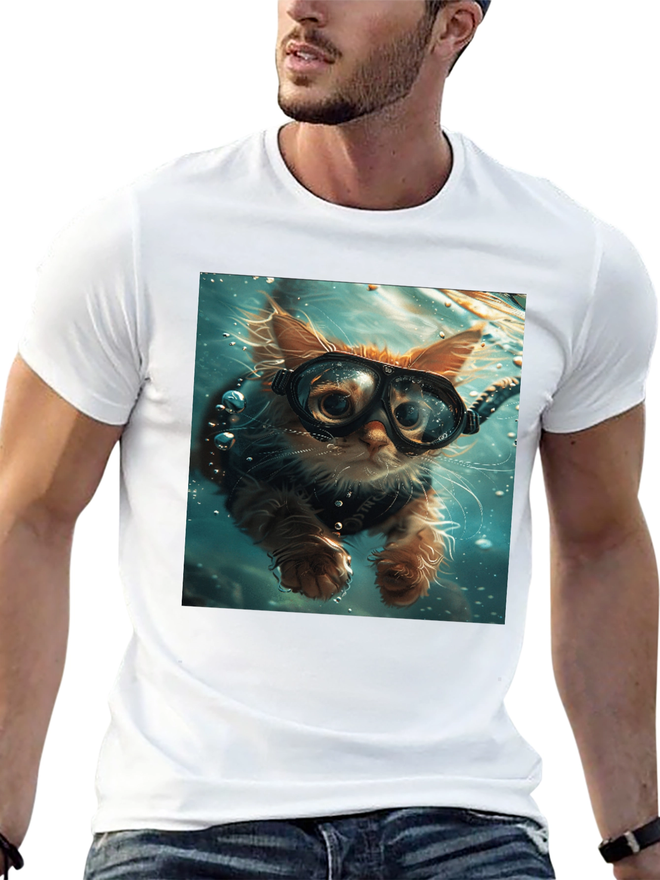 Black Diving Cat T-Shirt - Novelty Graphic Tee view 13