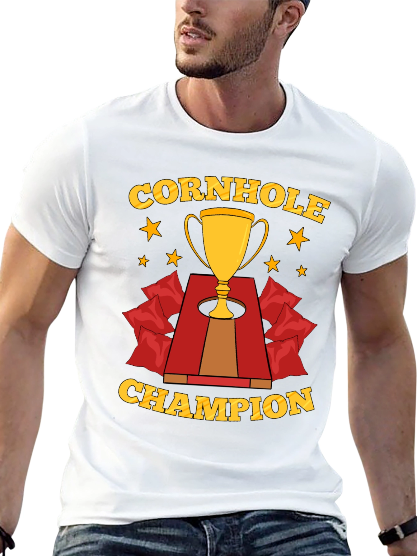 Black Cornhole Champion T-Shirt, Trophy Design view 13