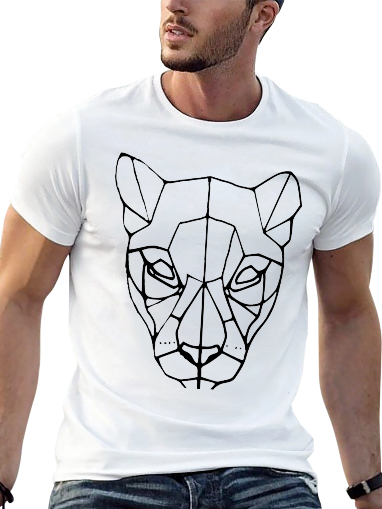 Black Geometric Panther Graphic T-Shirt - Stylish Black Tee view 13