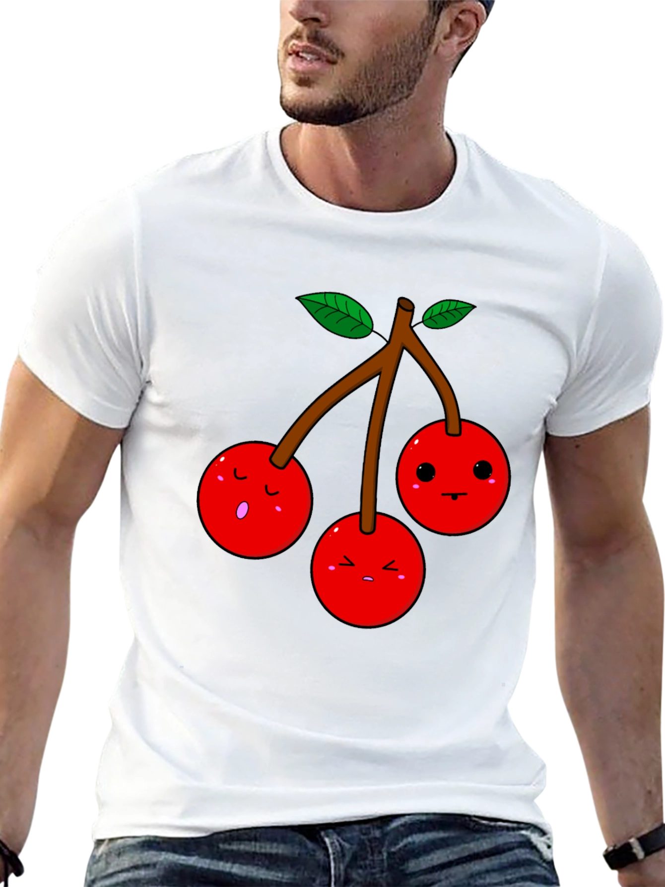 Black Kawaii Cherry T-Shirt - Unisex Funny Fruit Tee view 13