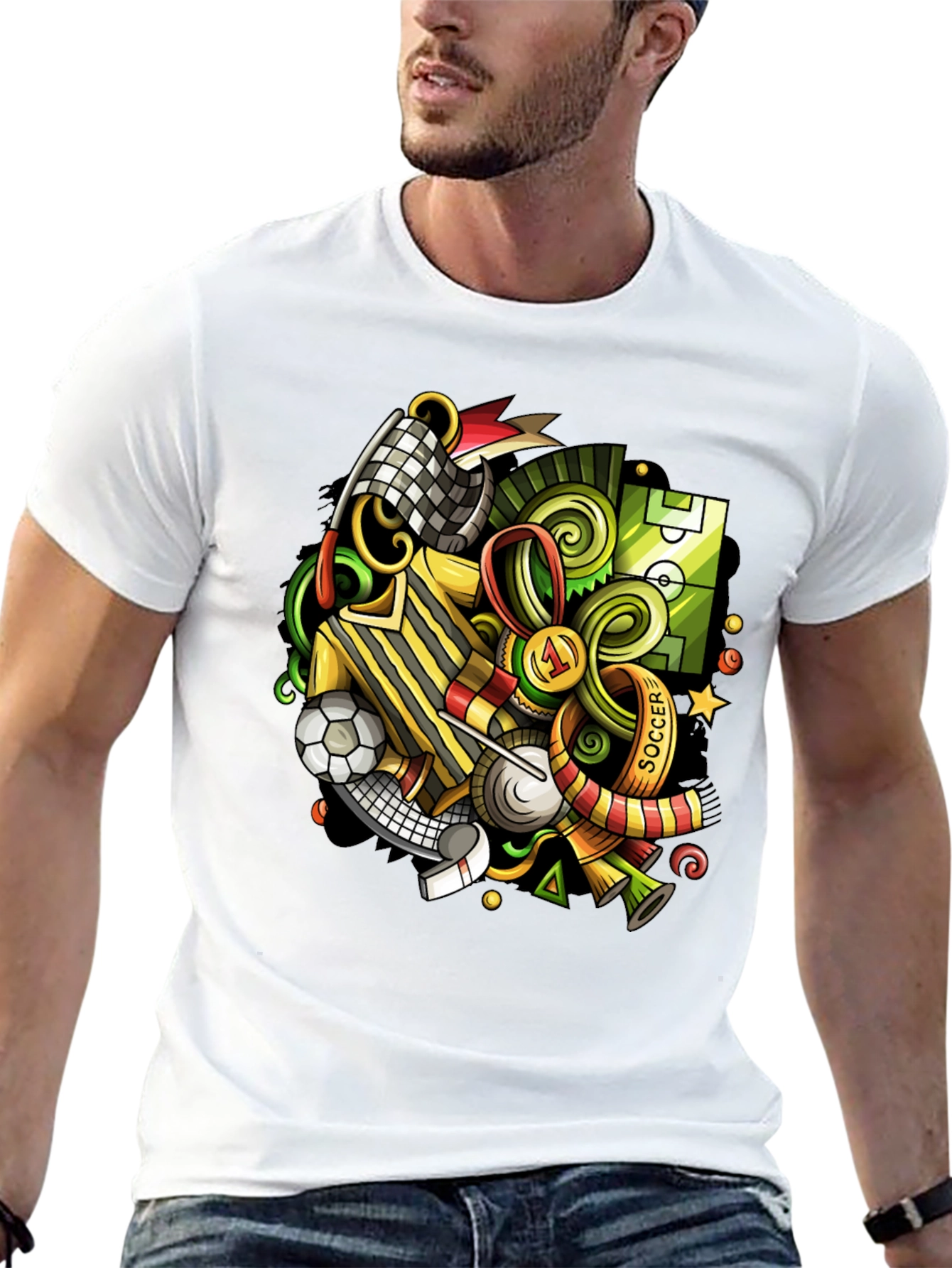 Black Soccer Cartoon Graphic T-Shirt view 13