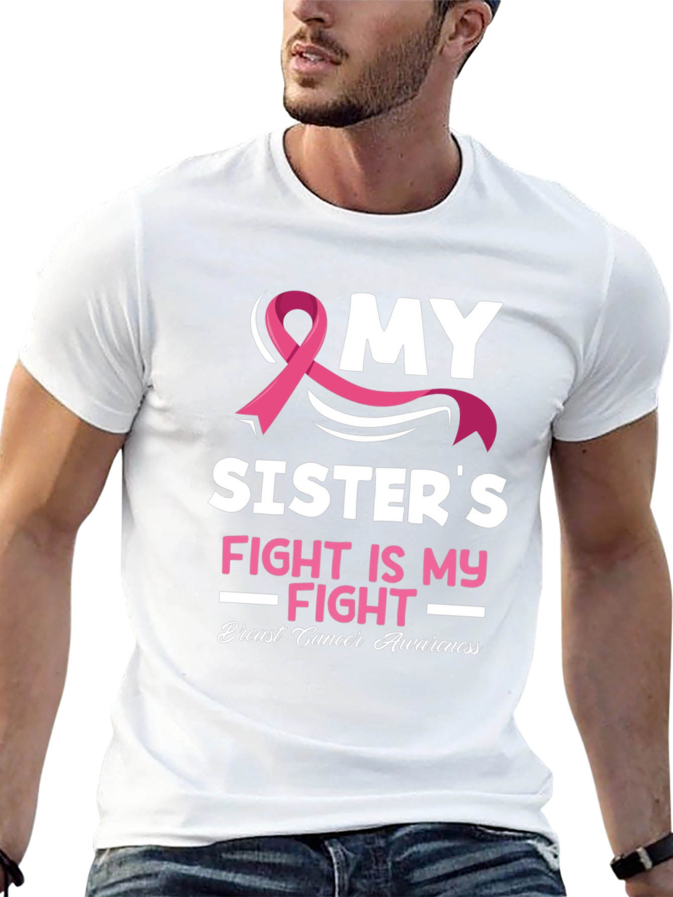 Black My Sister's Fight Breast Cancer Awareness T-Shirt view 13