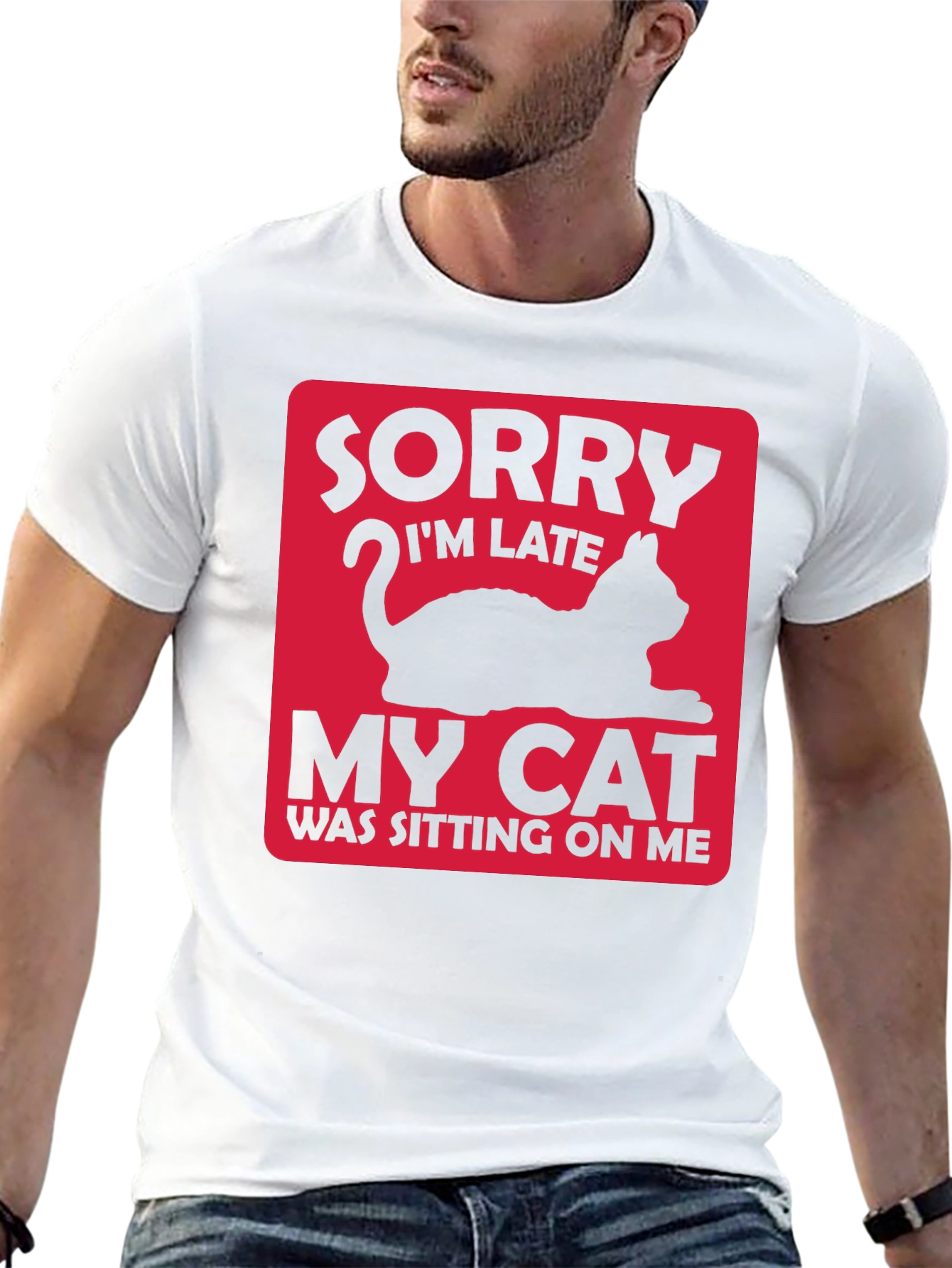 Black Funny Cat Lover T-Shirt: Sorry I'm Late view 13