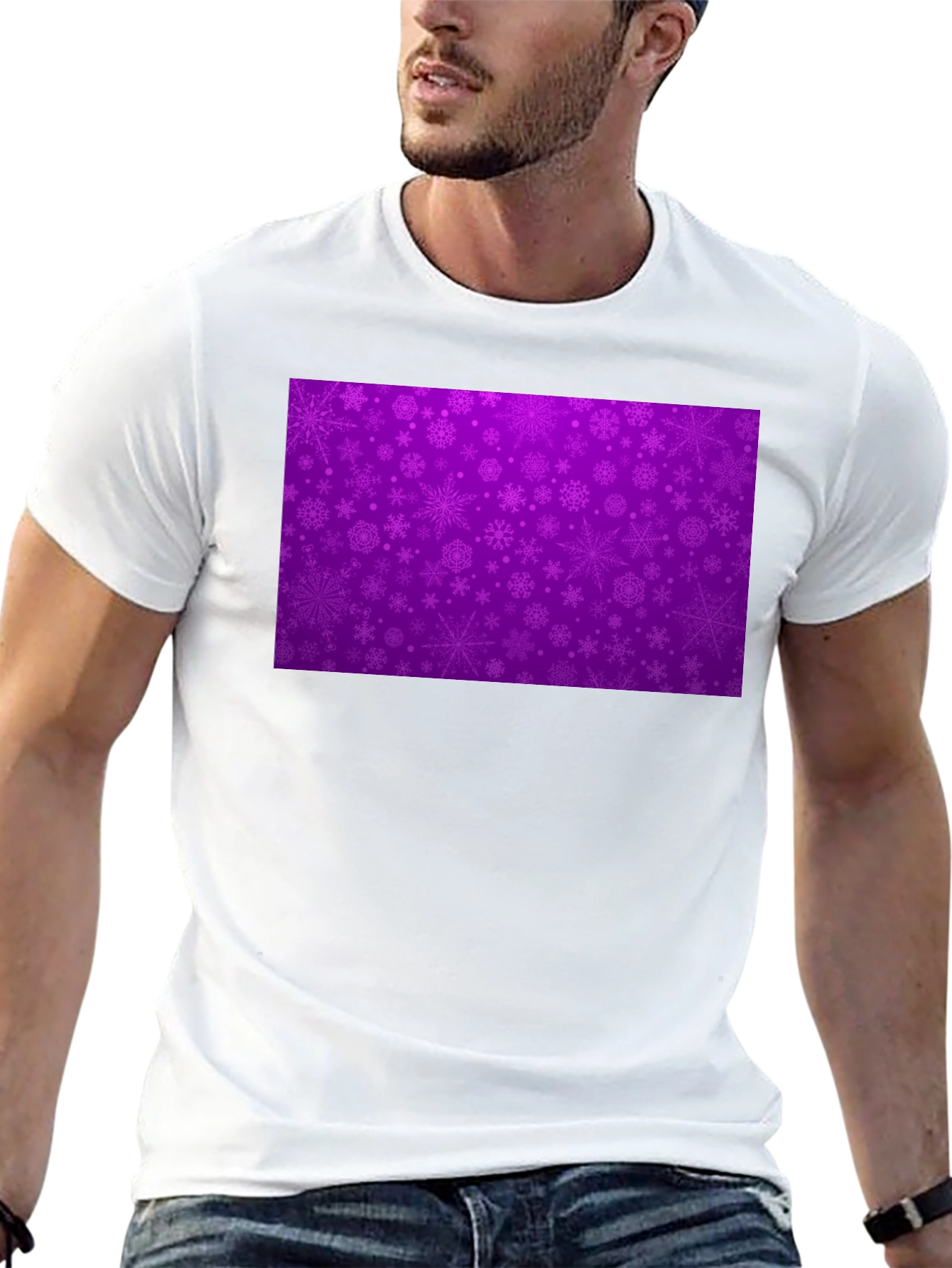 Black Purple Snowflake Pattern T-Shirt view 13