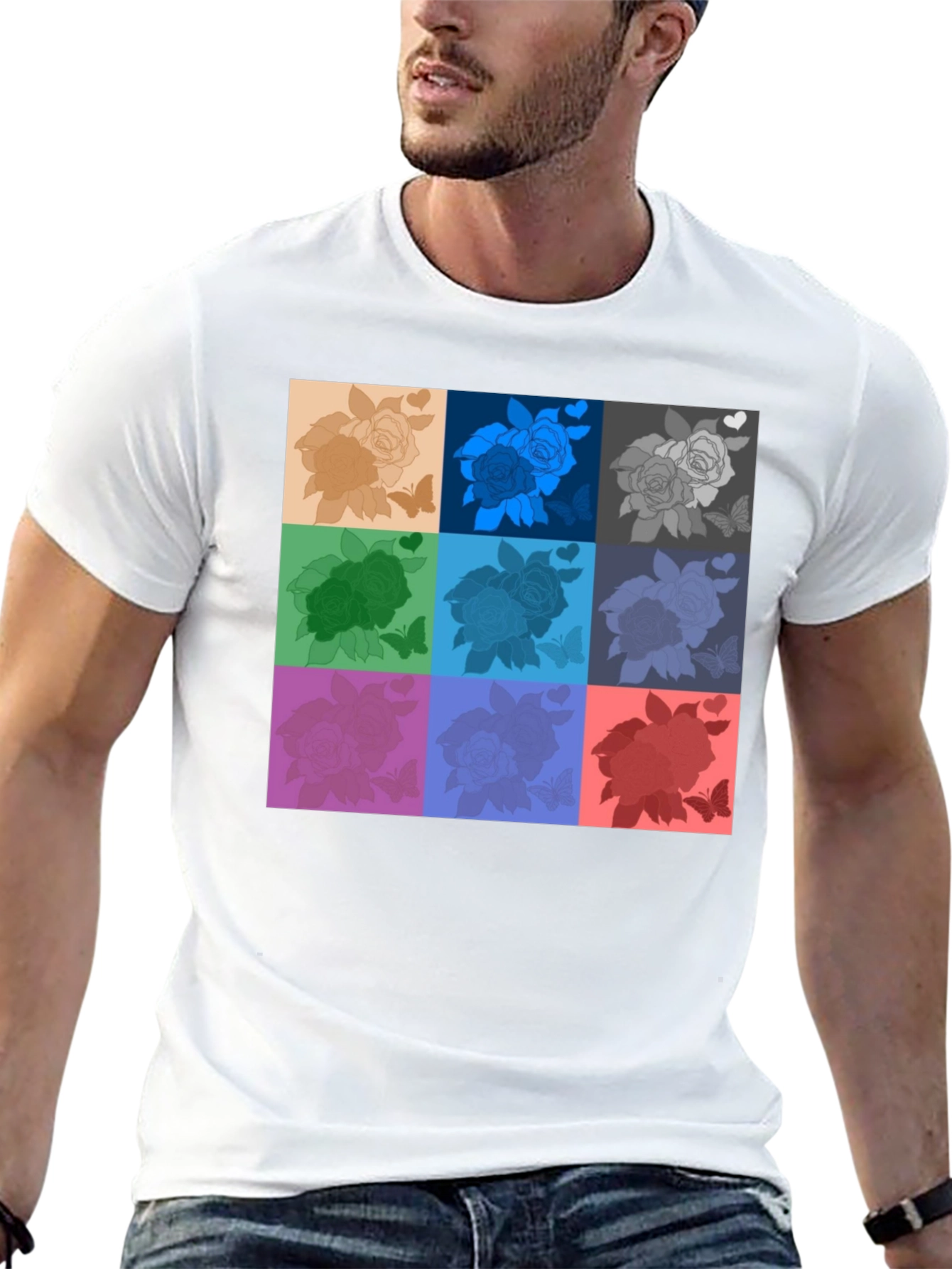 Black Retro Rose Pop Art T-Shirt - Stylish Graphic Tee view 13