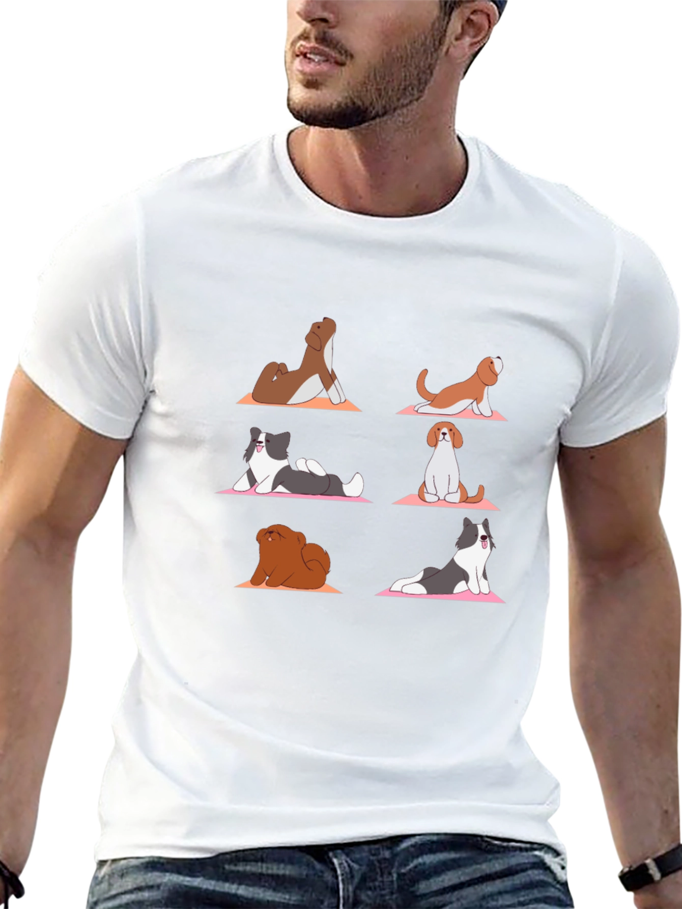 Black Yoga Dog T-Shirt: Funny Cartoon Graphic Tee view 13