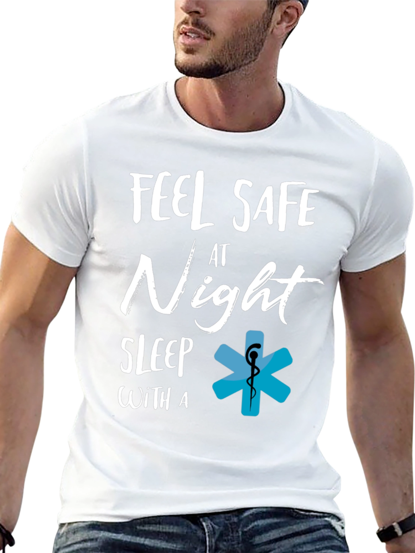 Black Feel Safe at Night T-Shirt, EMS Star of Life Tee view 13