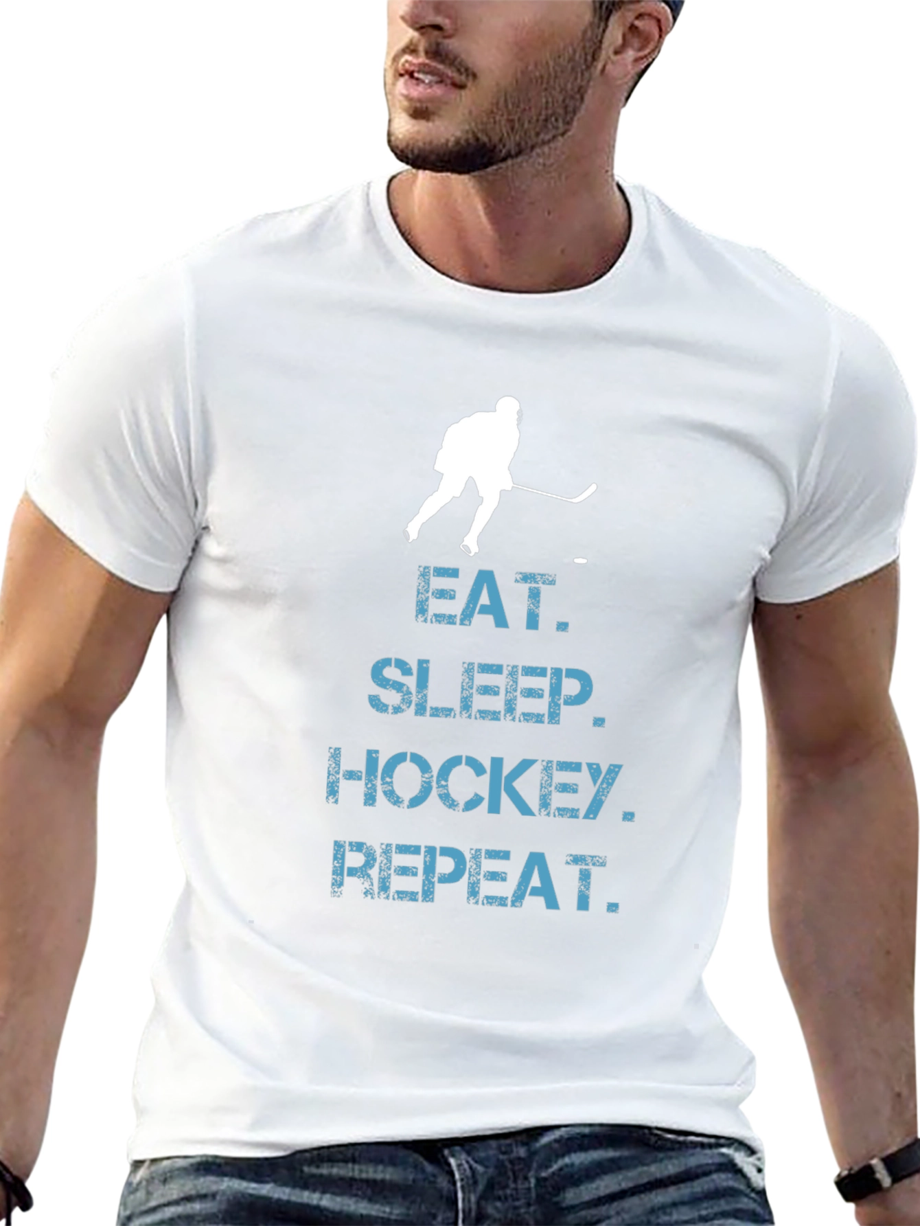 Black Eat Sleep Hockey Repeat T-Shirt - Black Graphic Tee view 13