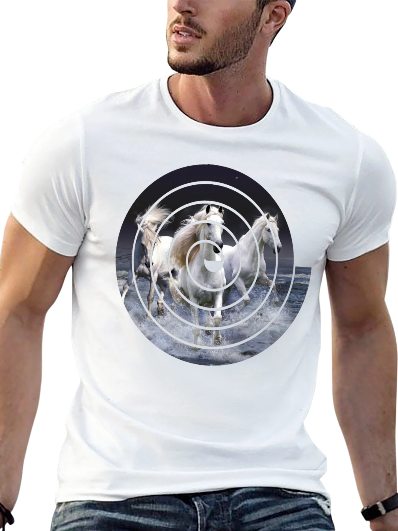 Black Equine Vortex Black T-Shirt - Unique Horse Design view 13