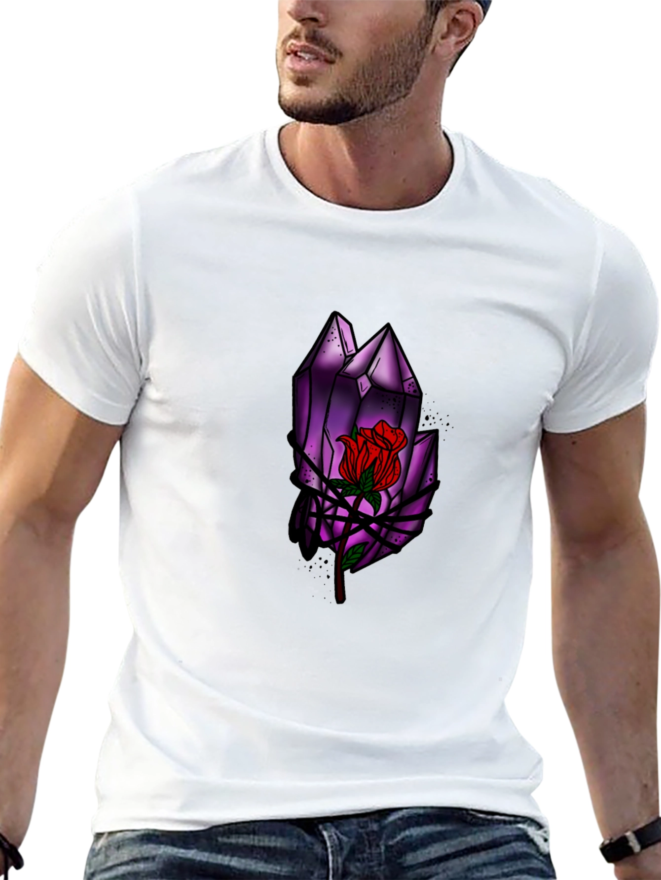 Black Crystal Rose Graphic Tee - Stylish Black T-Shirt view 13